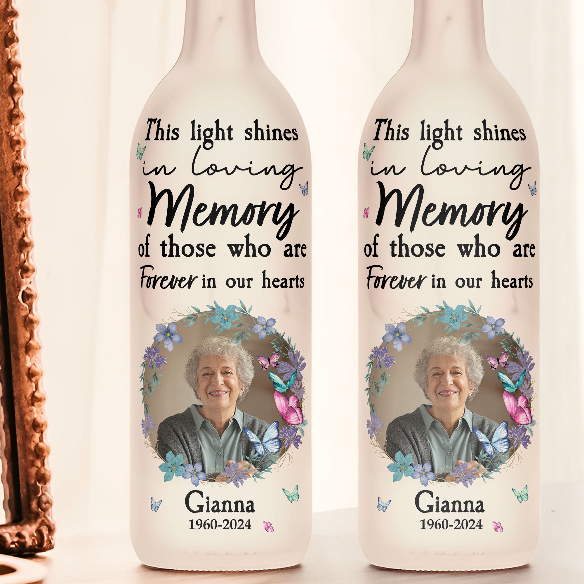 Memorial Light Shines In Loving Memory Of Those - Personalized Photo Bottle Lamp