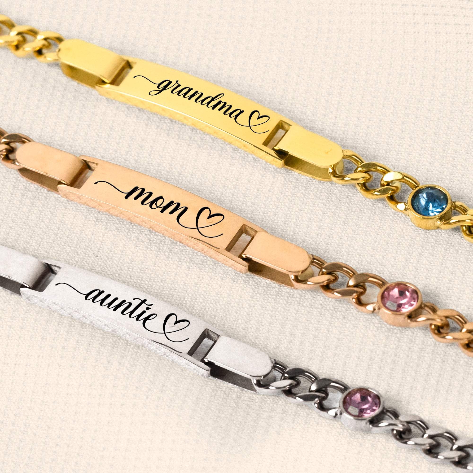 Bracelet Gift For Mom Grandma - Personalized Stainless Steel Engraved Name Bracelet