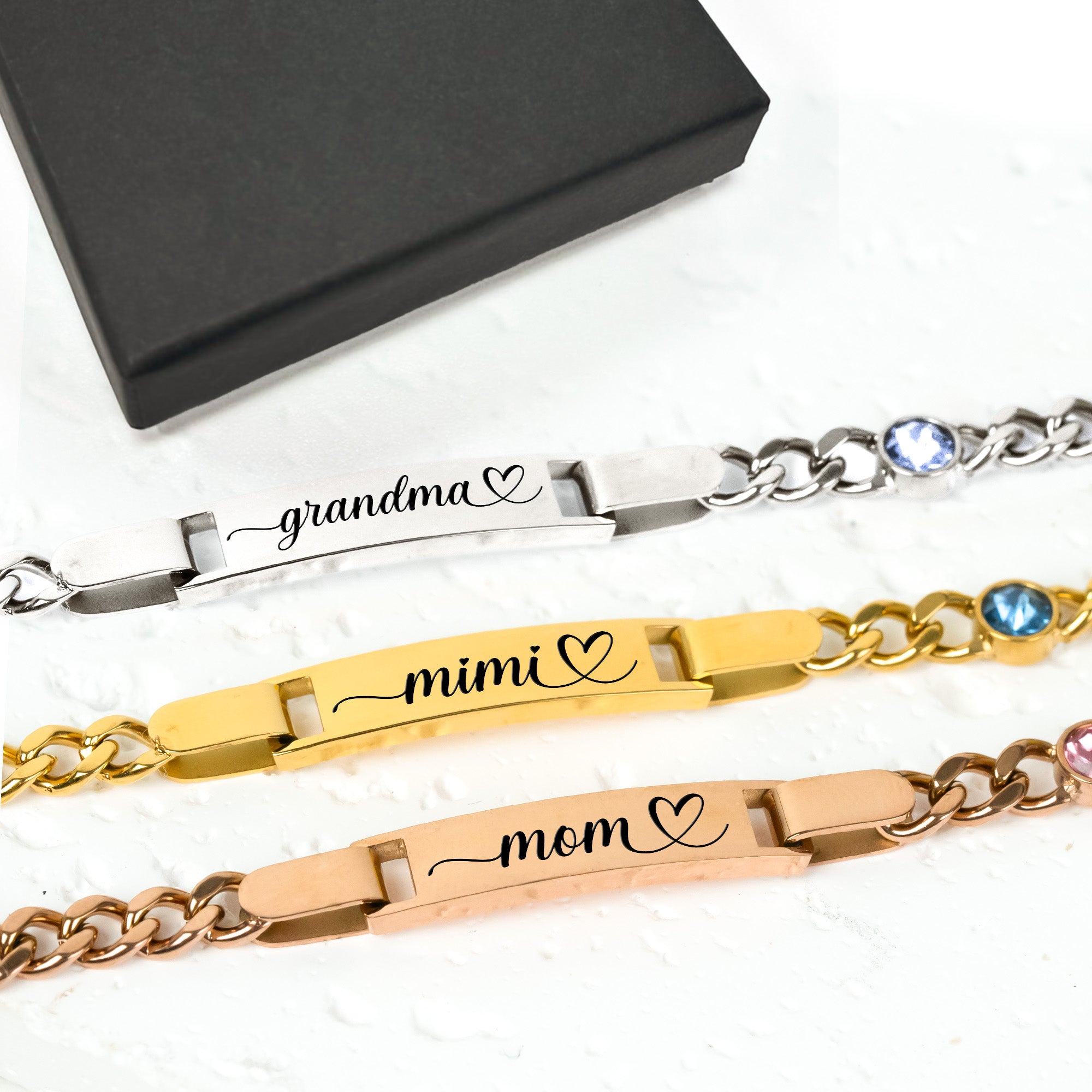 Bracelet Gift For Mom Grandma - Personalized Stainless Steel Engraved Name Bracelet