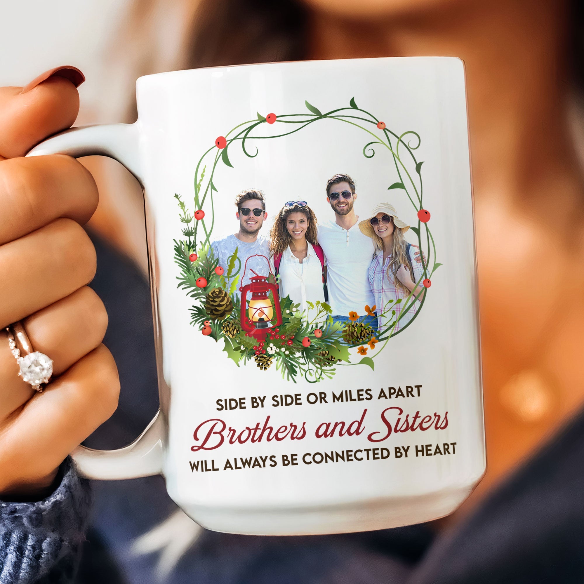 Brothers And Sisters Will Always Be Connected By Heart - Personalized Photo Mug