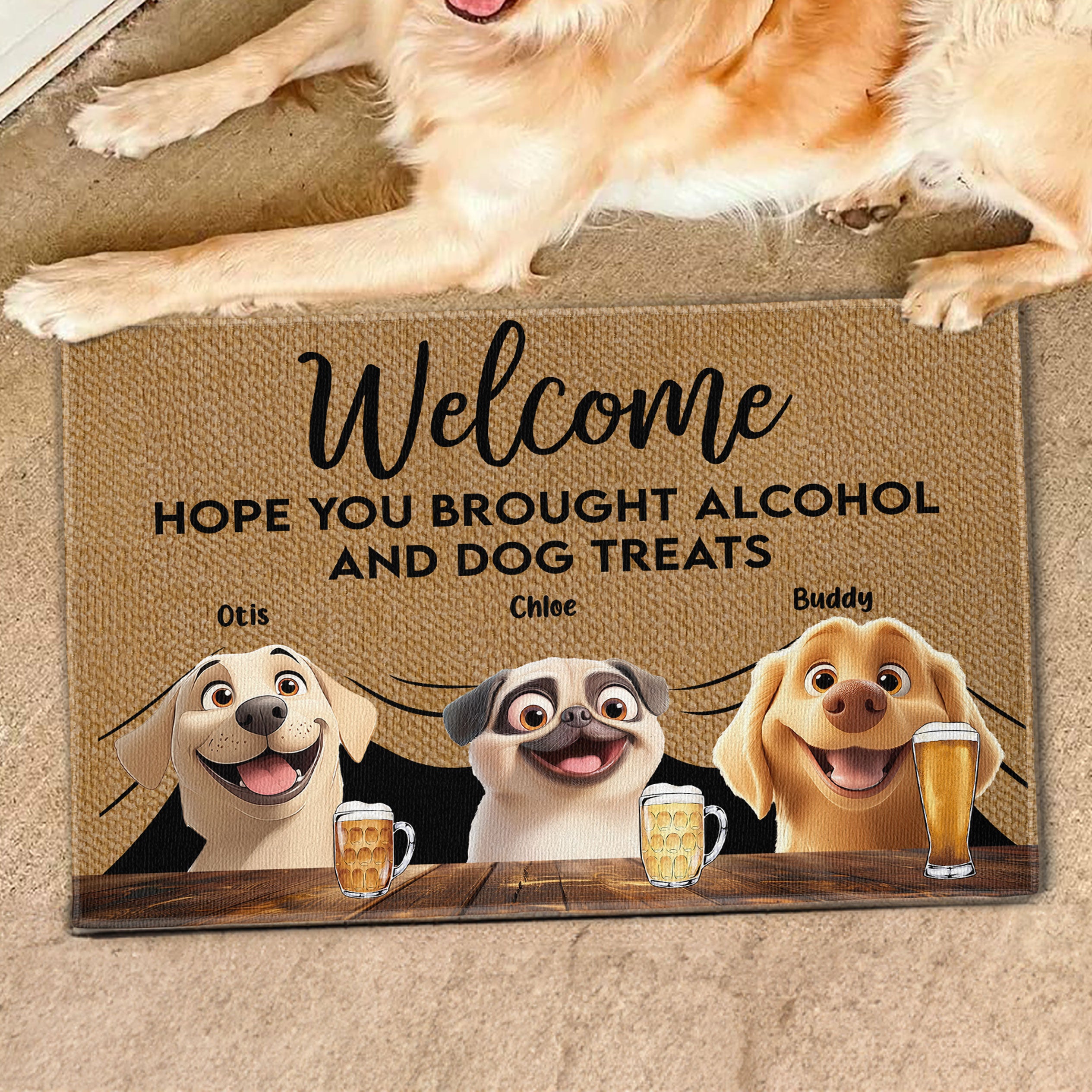 Brought Alcohol And Dog Treats - Personalized Doormat