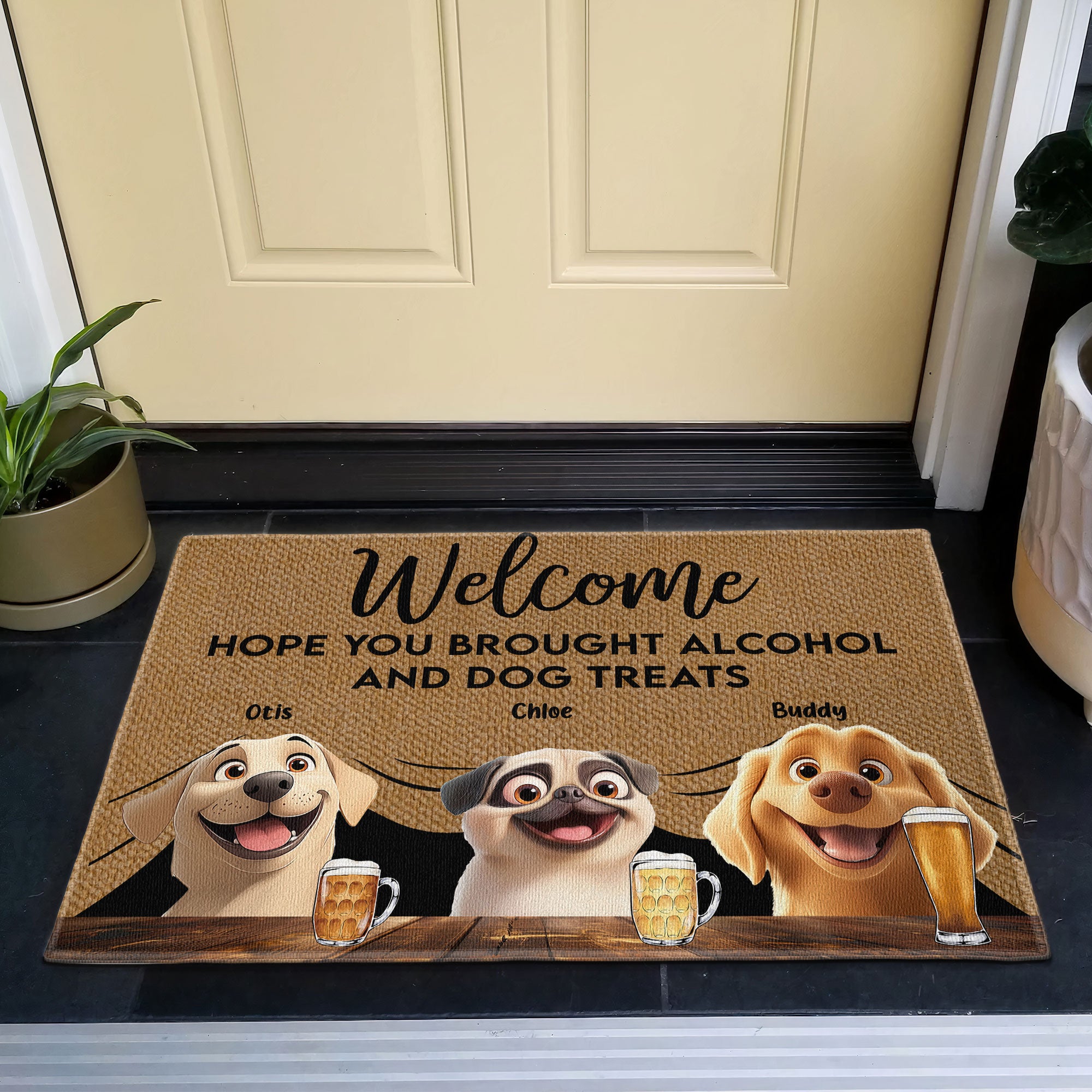 Brought Alcohol And Dog Treats - Personalized Doormat