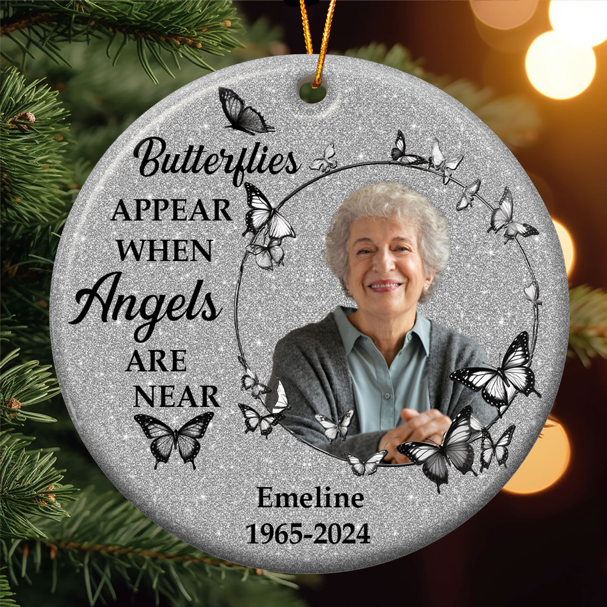 Butterflies Appear When Angels Are Near - Personalized Ceramic Photo Ornament