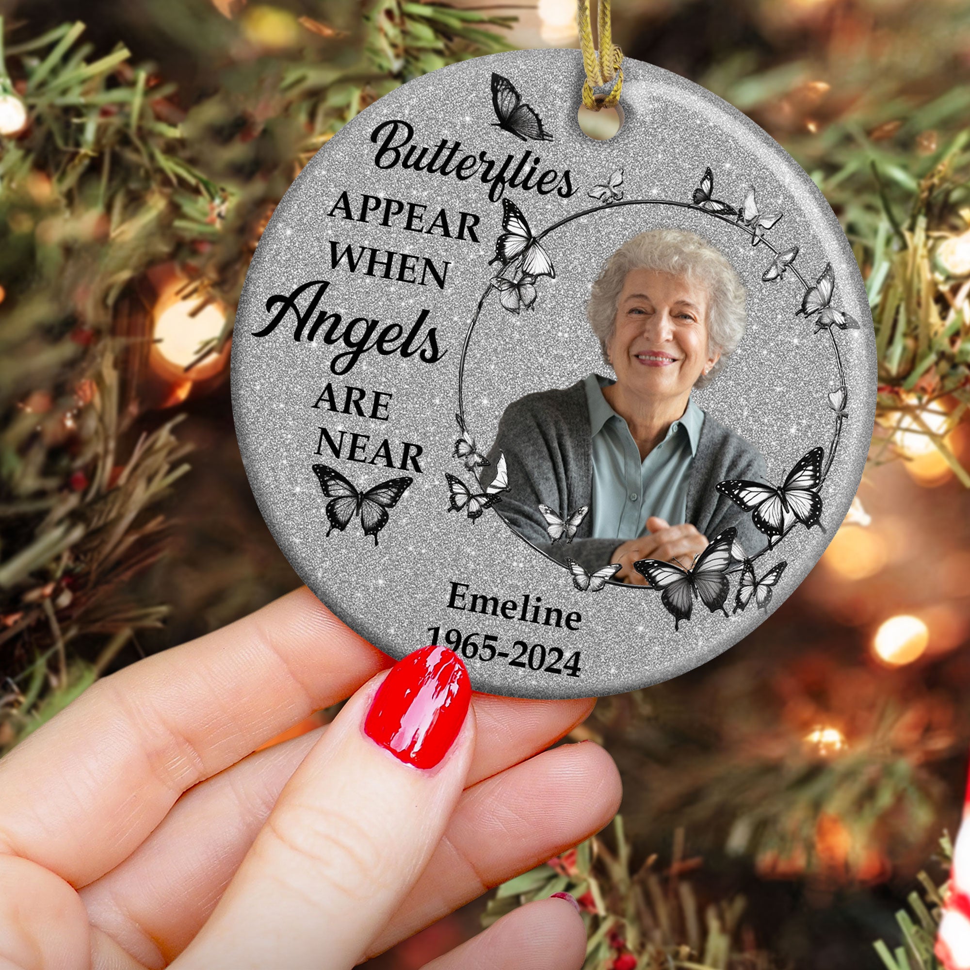 Butterflies Appear When Angels Are Near - Personalized Ceramic Photo Ornament