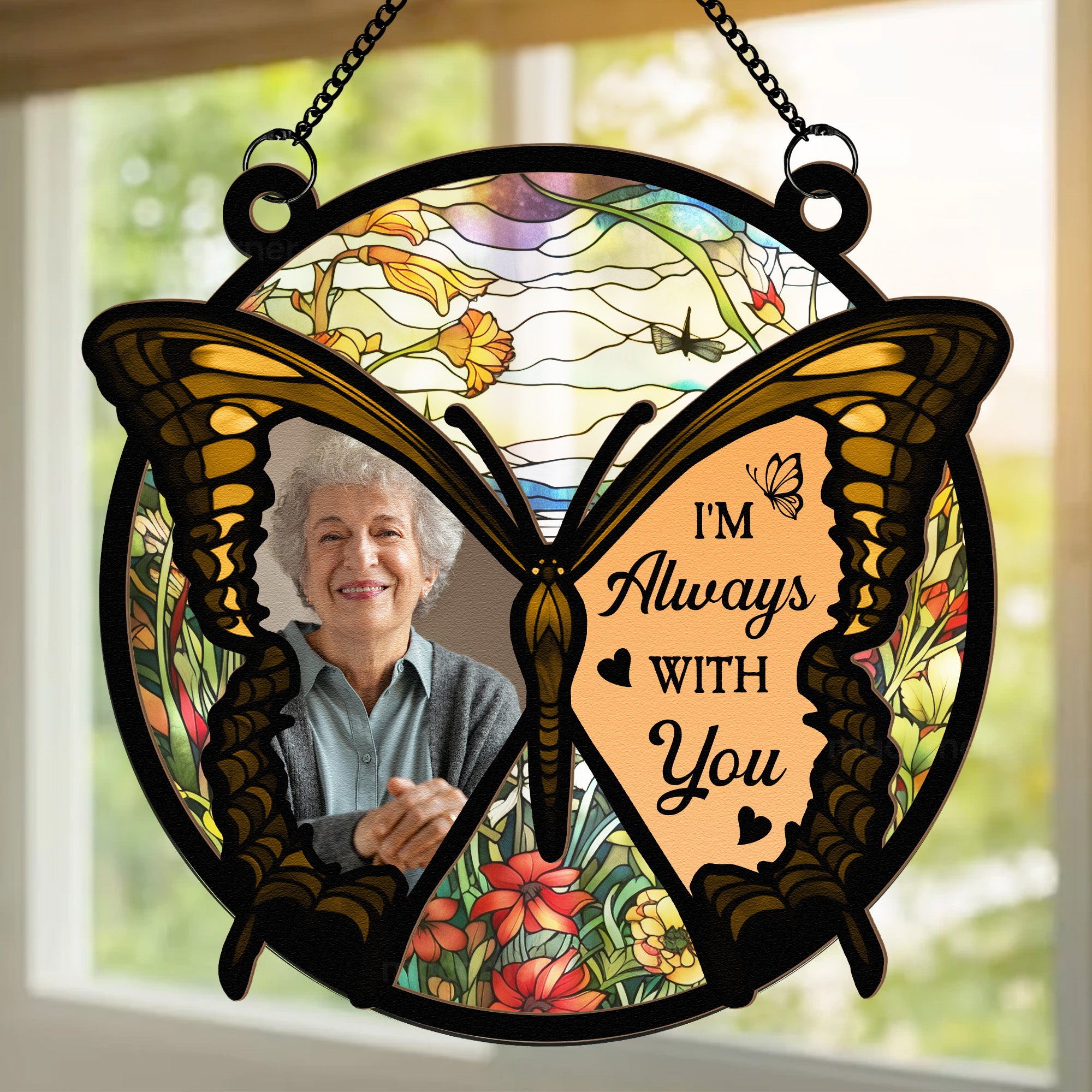 Butterfly I'm Always With You - Personalized Window Hanging Suncatcher Photo Ornament