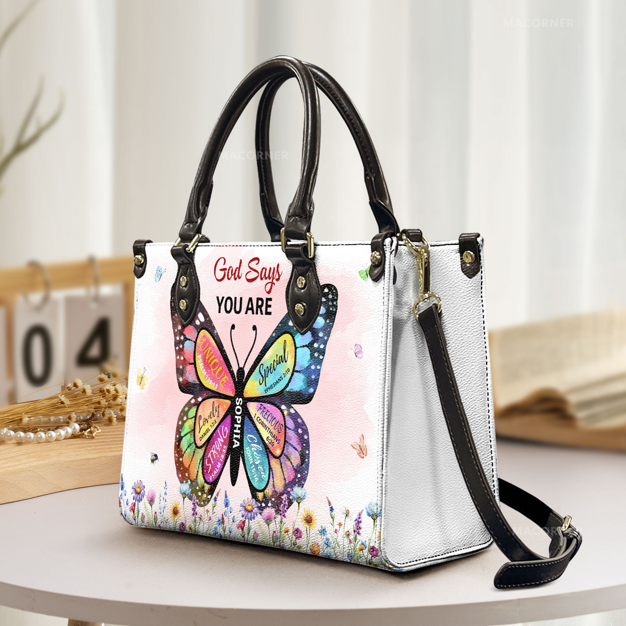 Butterfly Inspirational - Personalized Leather Bag