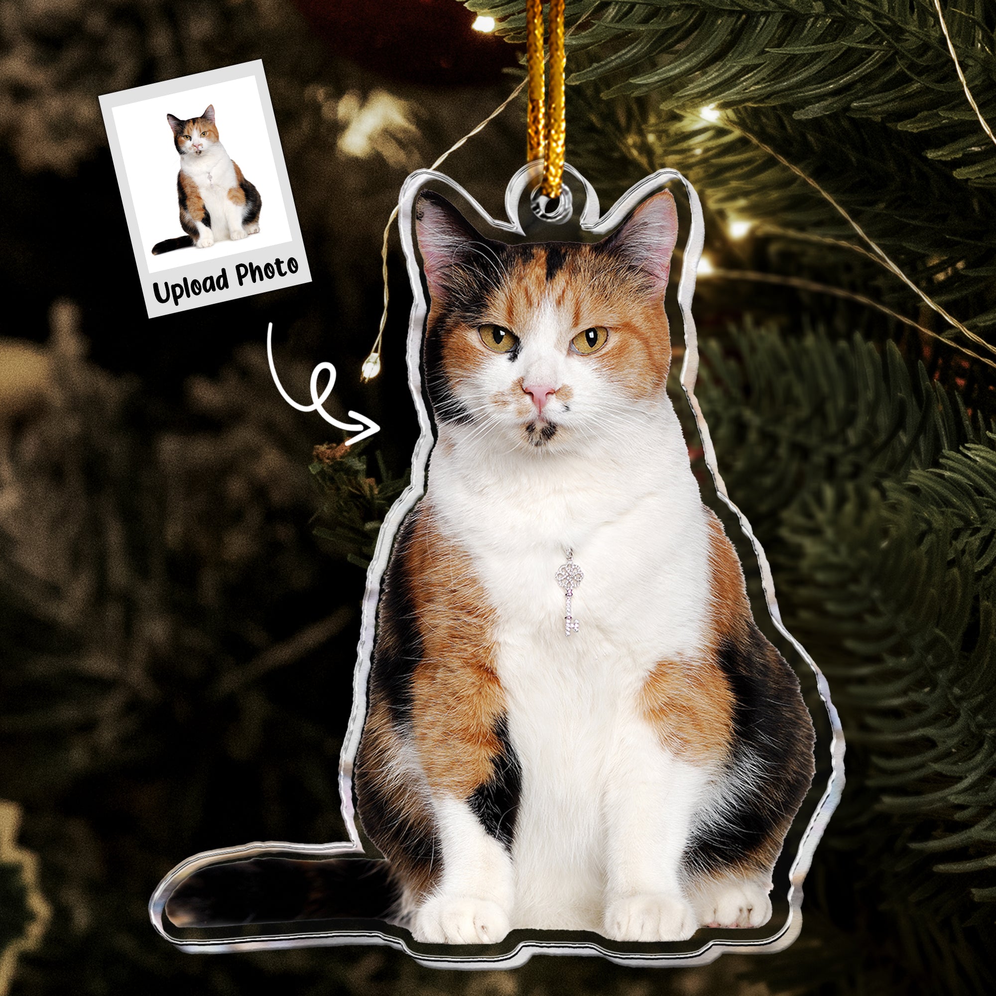 Calico Cat Ornament - Christmas Ornament Calico - Personalized Acrylic Photo Ornament