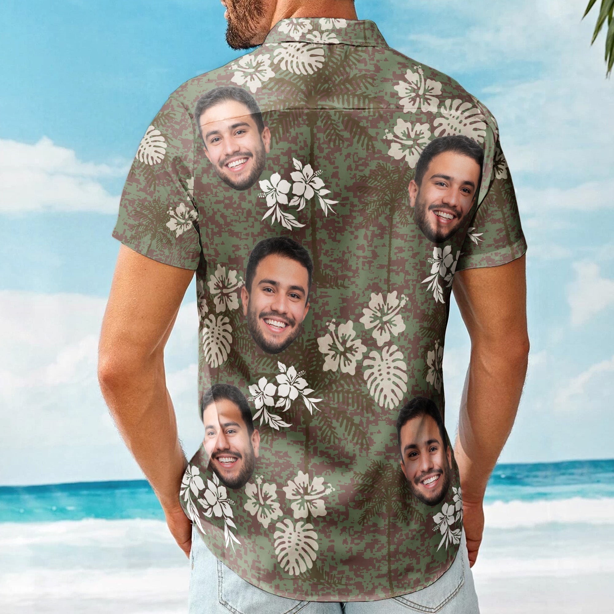 Camo Tropical Beach Pattern Hawaii Aloha Shirts - Custom Photo Hawaiian Shirts