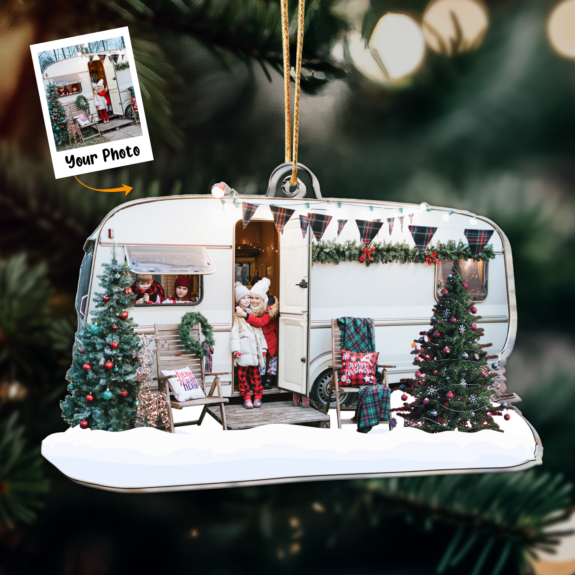 Camper Ornament - Family Go Camping Xmas Ornament - Personalized Acrylic Photo Ornament