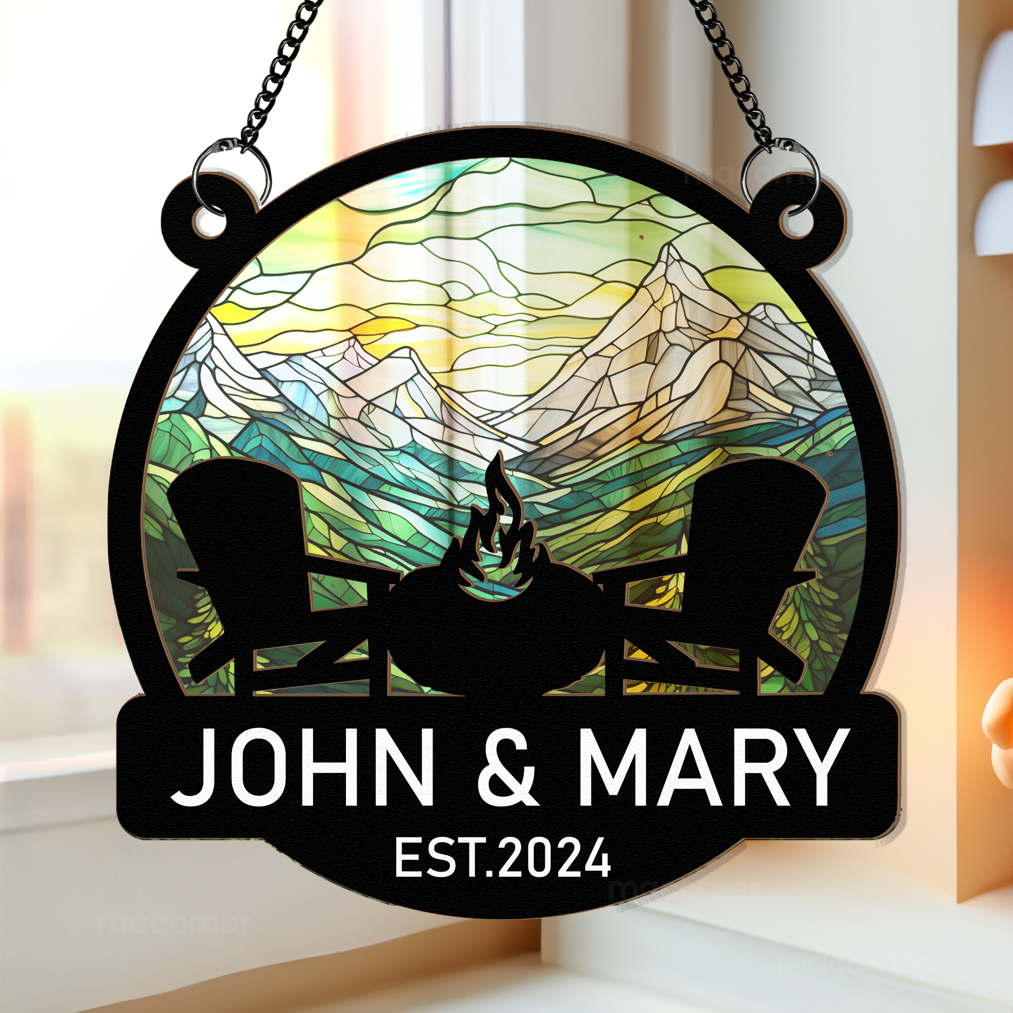 Camping Couple Chair - Personalized Window Hanging Suncatcher Ornament