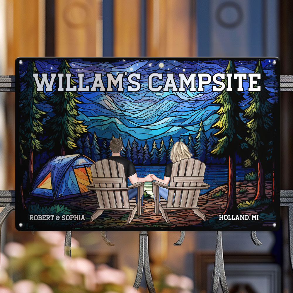 Camping Family Campsite Gift For Couple - Personalized Metal Sign