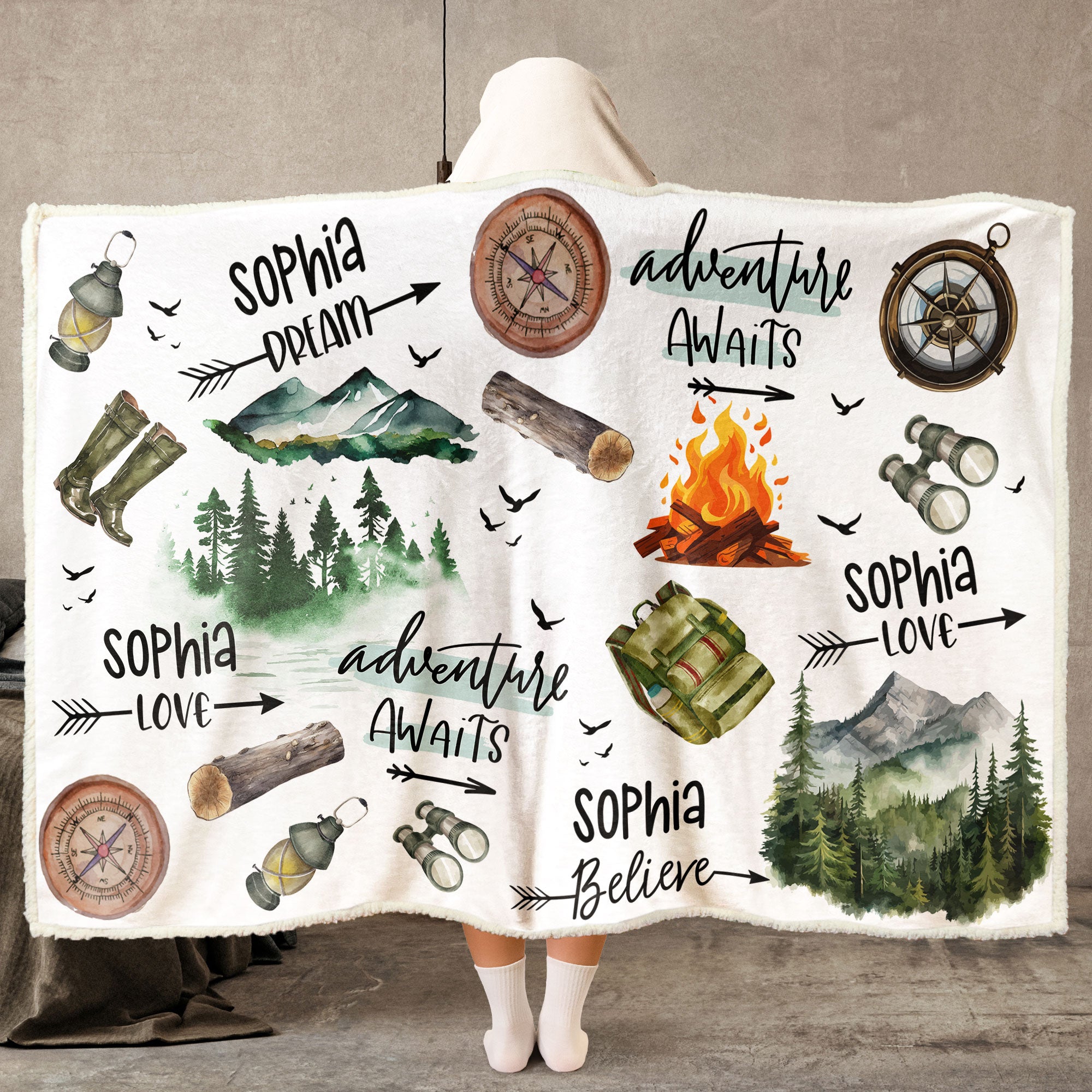 Camping Lovers Custom Name - Personalized Wearable Blanket Hoodie