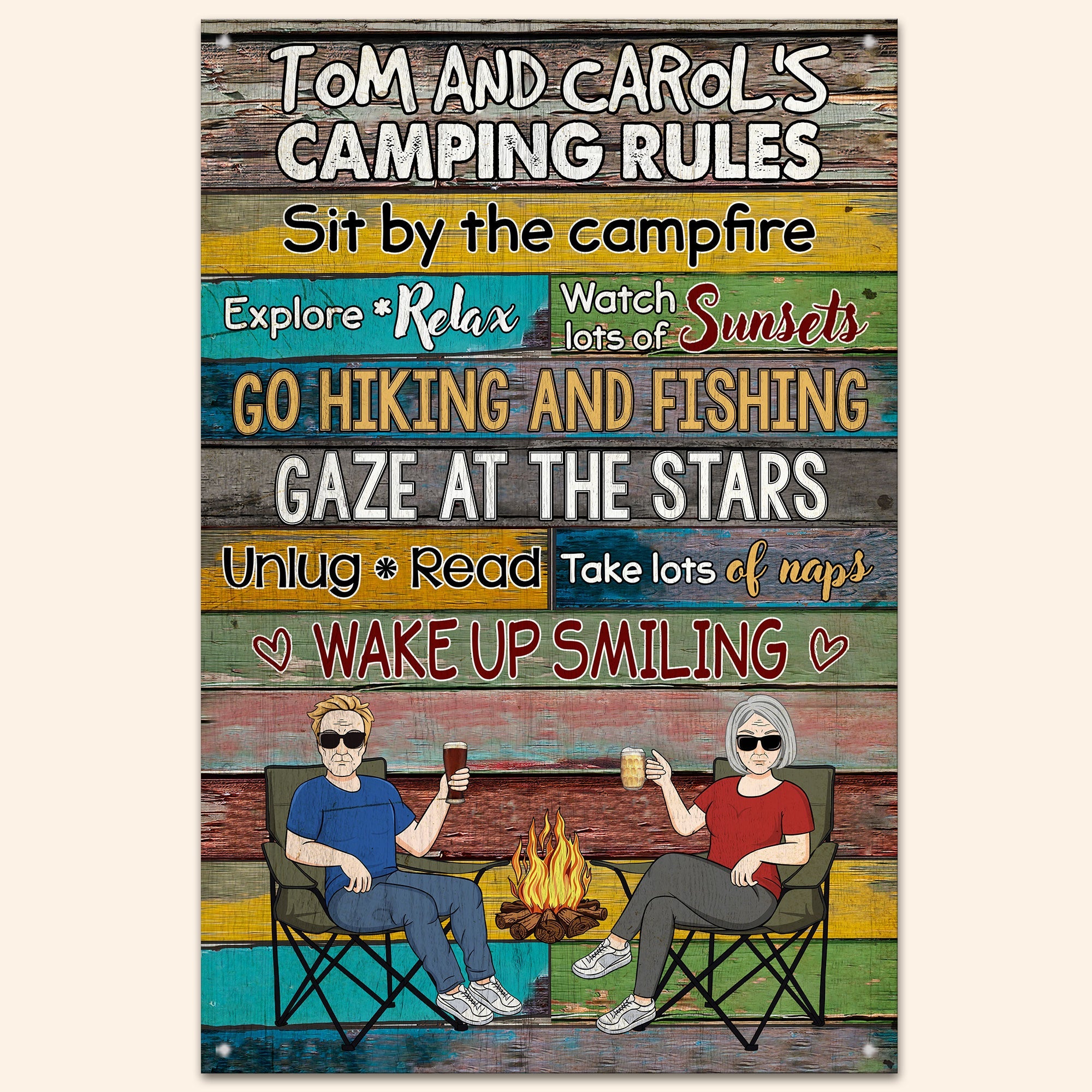 Camping Rules - Personalized Metal Sign - Birthday, Funny  Gift For Family, Camping Lovers