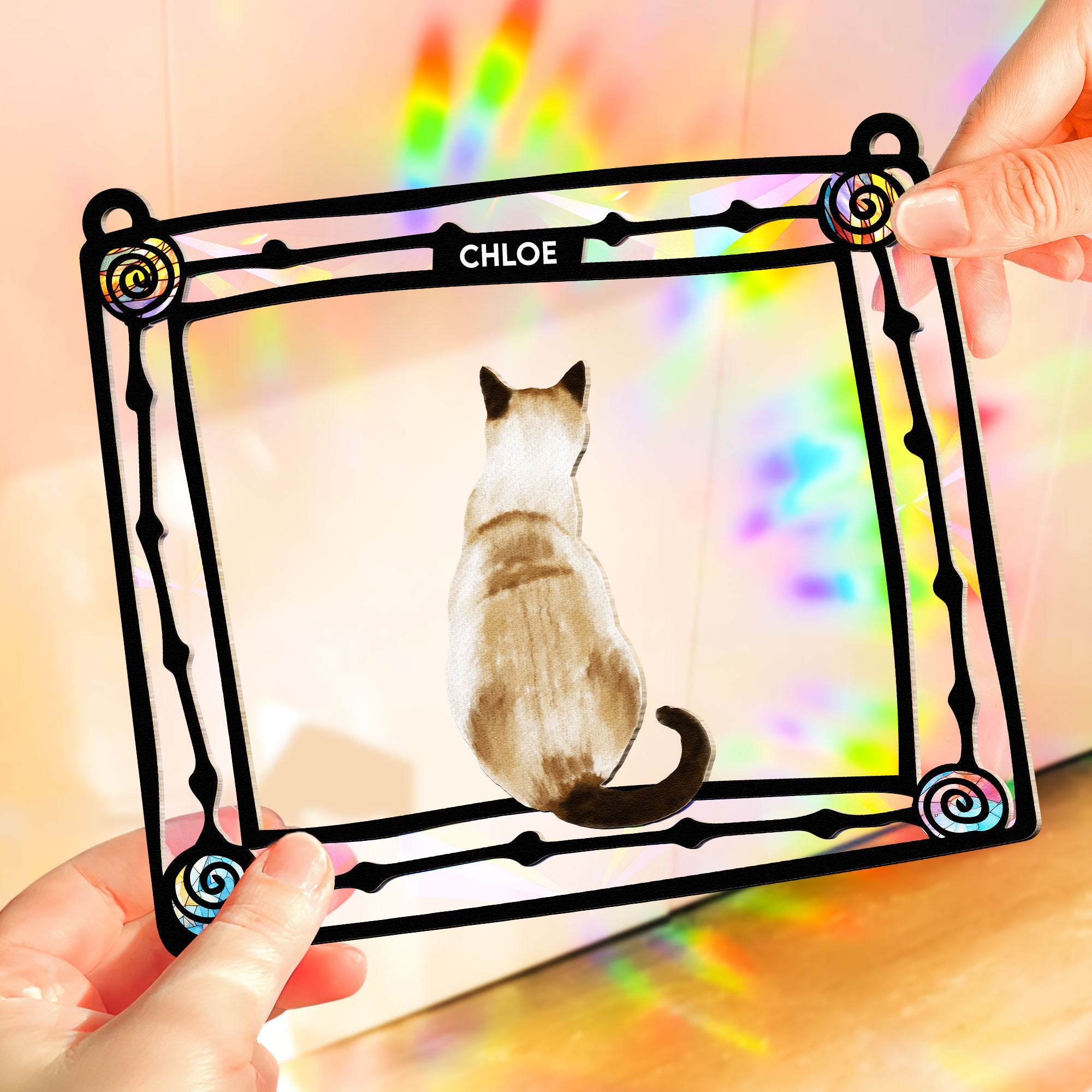 Cat Enjoying The SunLight - Personalized Rainbow Suncatcher