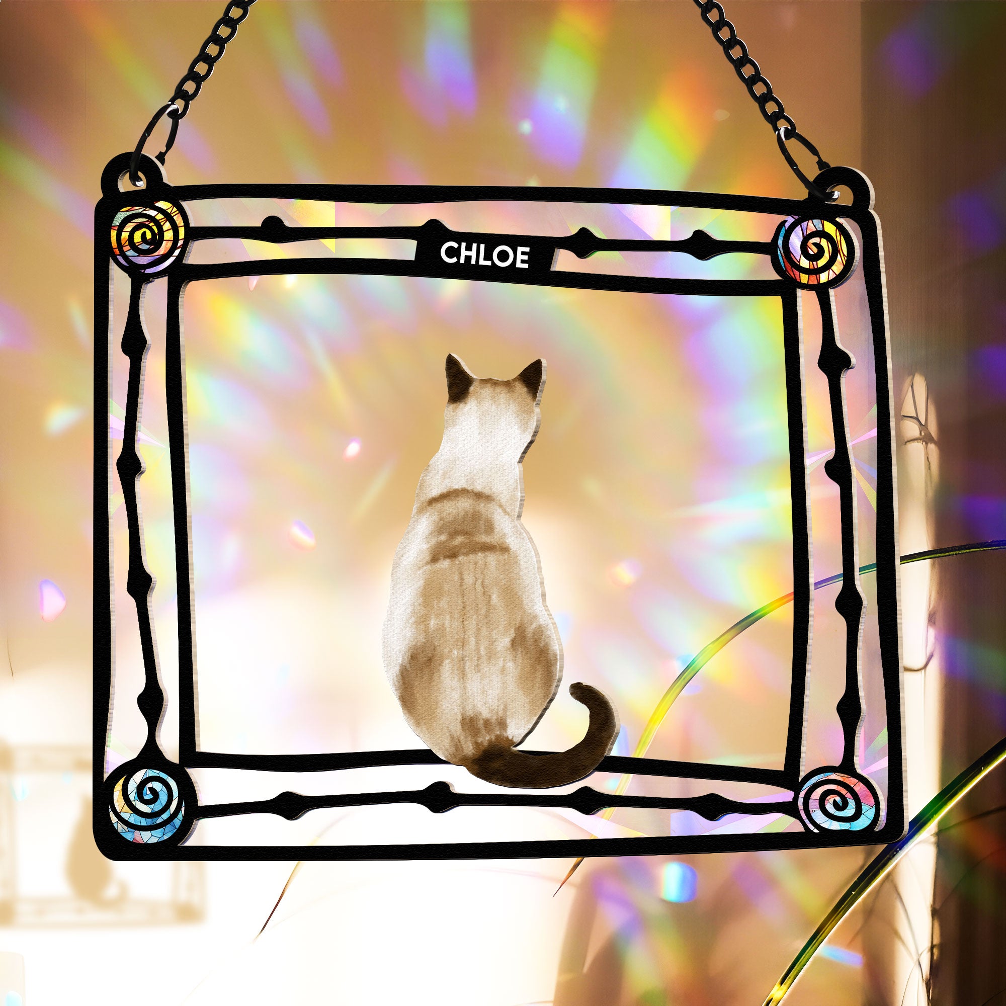 Cat Enjoying The SunLight - Personalized Rainbow Suncatcher