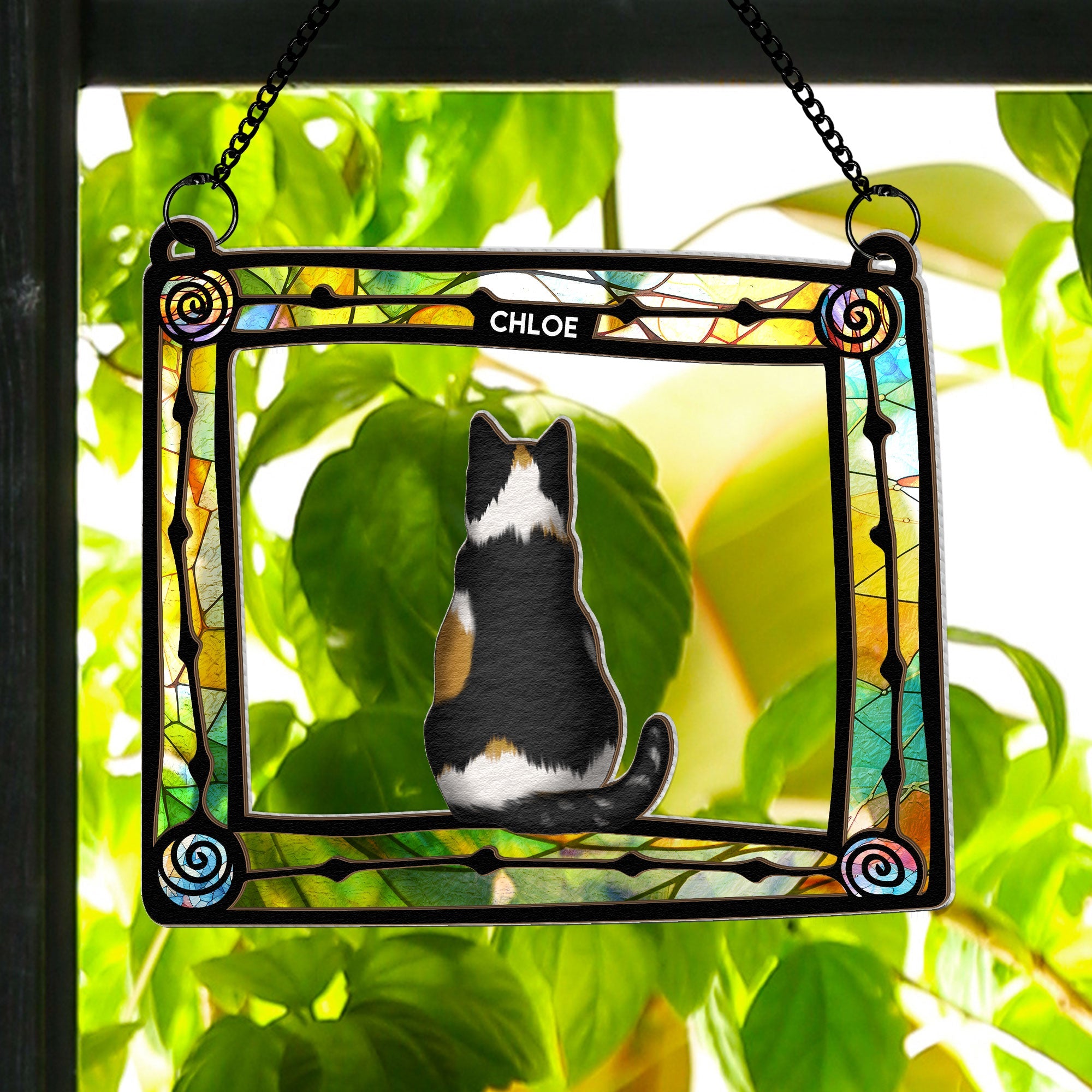 Cat Sitting In Frame - Personalized Window Hanging Suncatcher Ornament