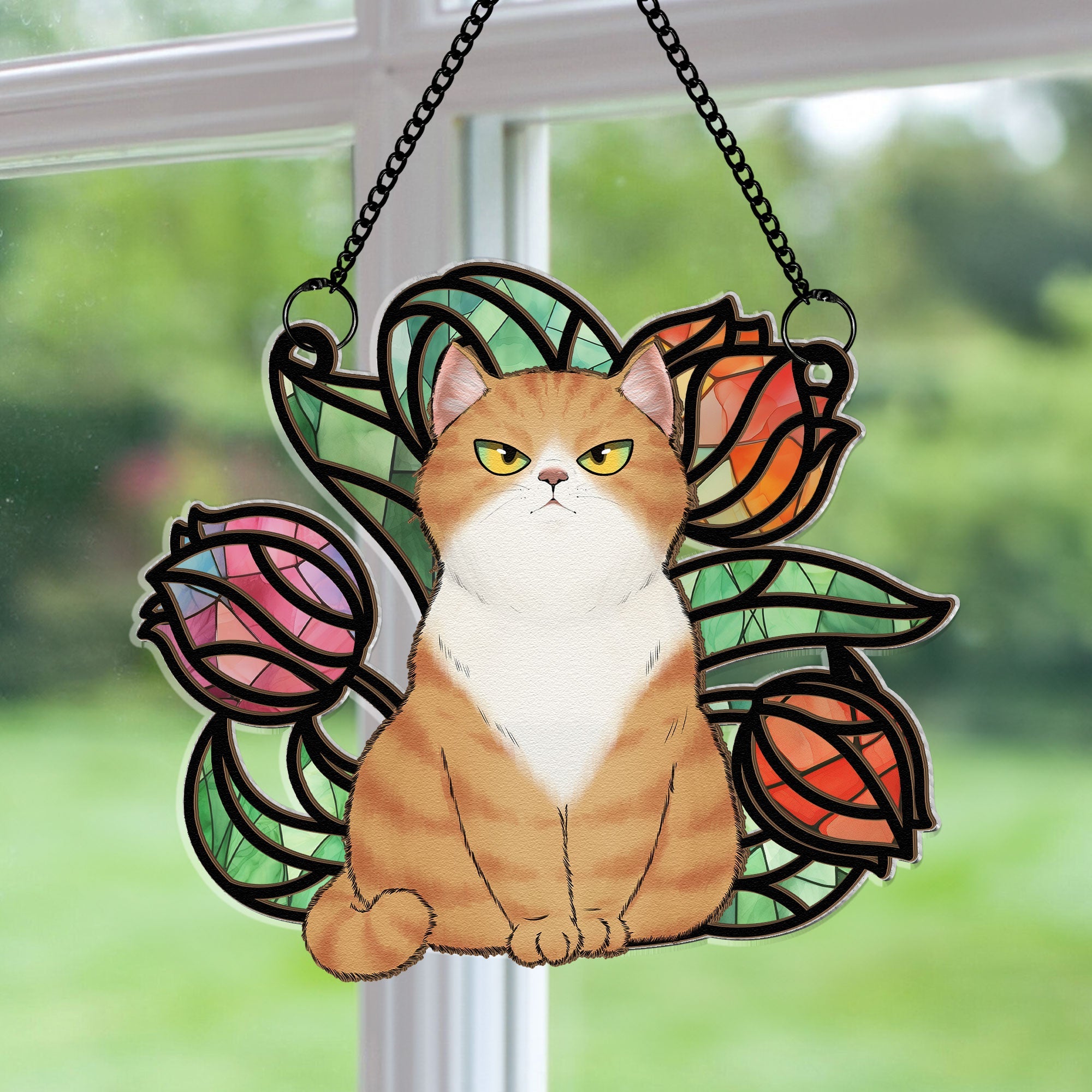 Cat In Flower - Personalized Window Hanging Suncatcher Ornament