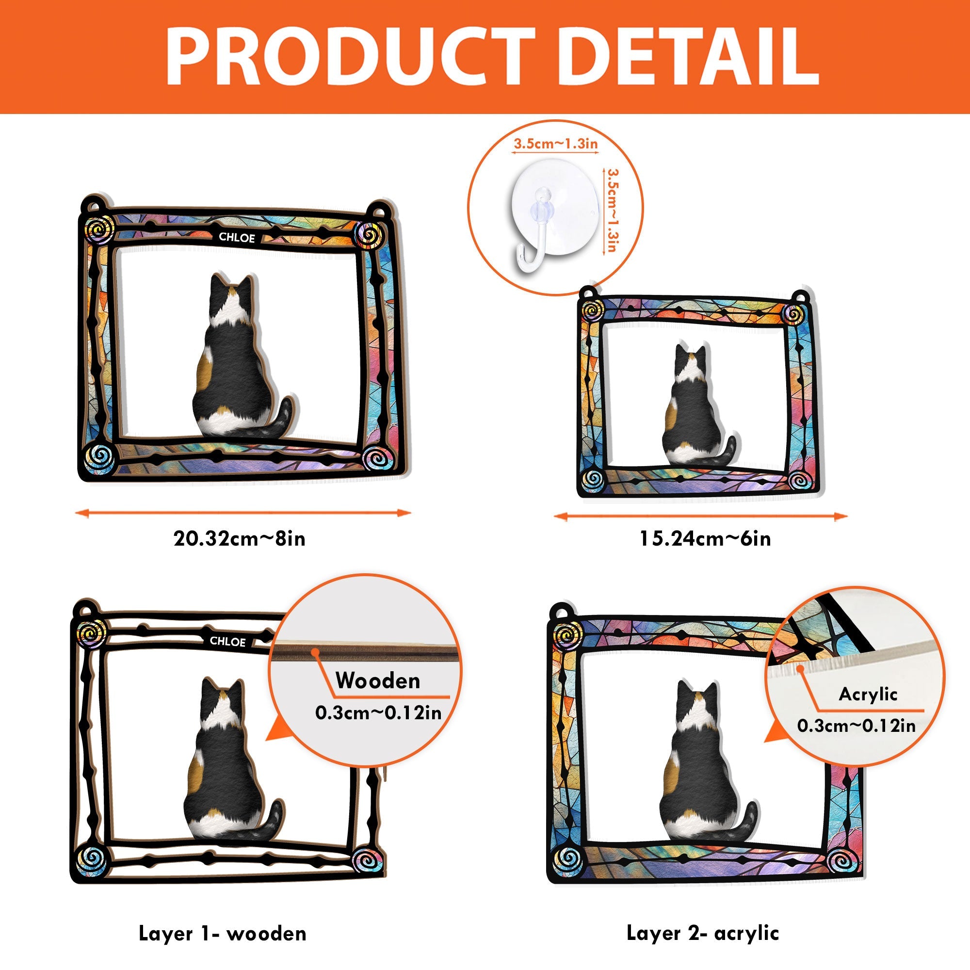 Cat Sitting In Frame - Personalized Window Hanging Suncatcher Ornament