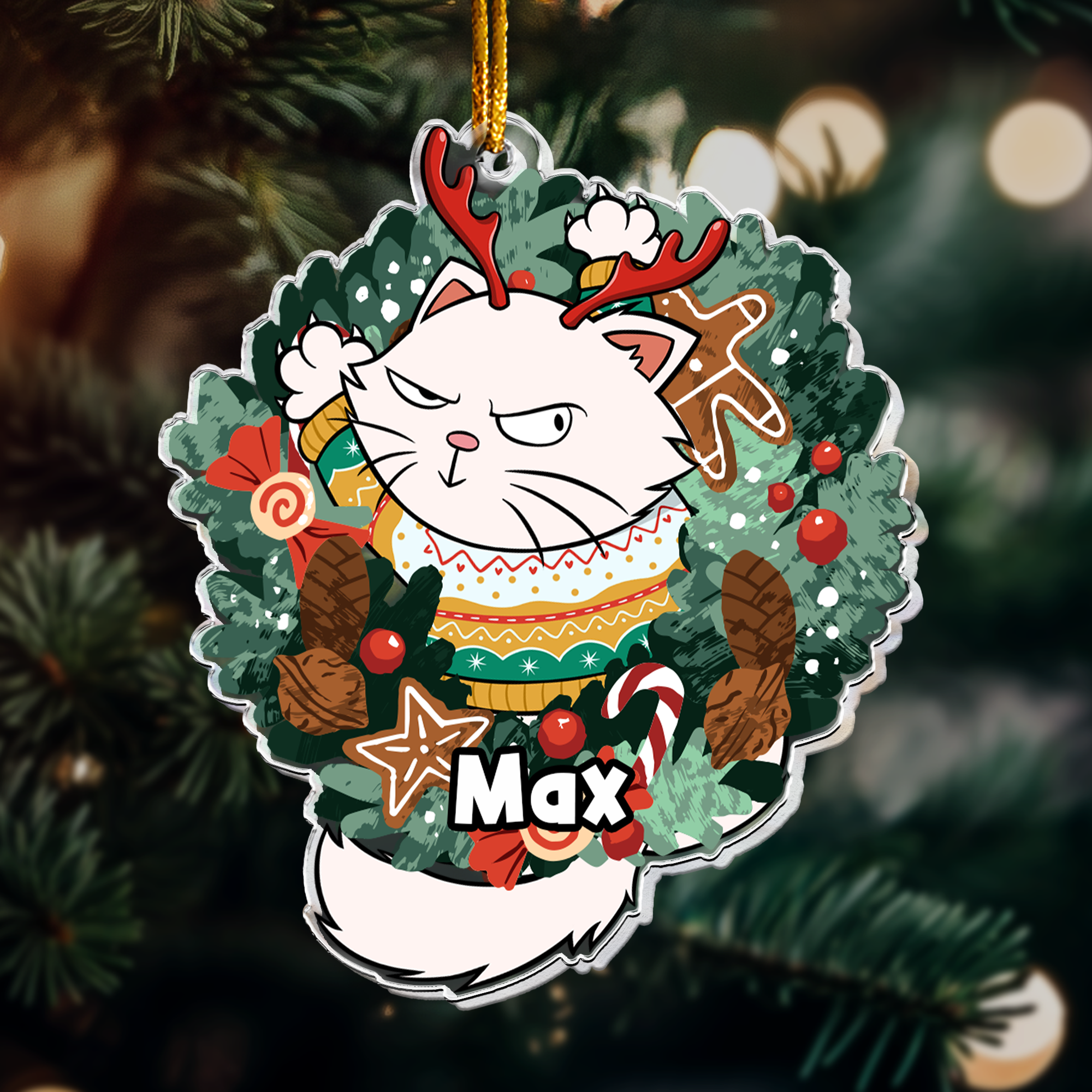 Cat Inside Wreath - Personalized Acrylic Ornament