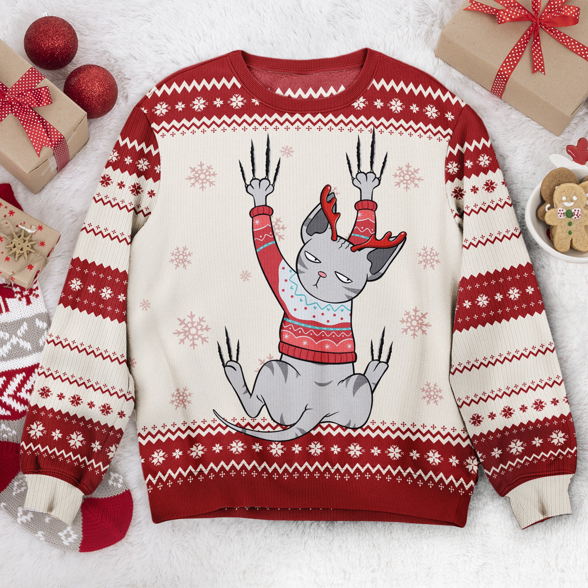 Cat Lovers Meowy Christmas - Personalized Ugly Sweater