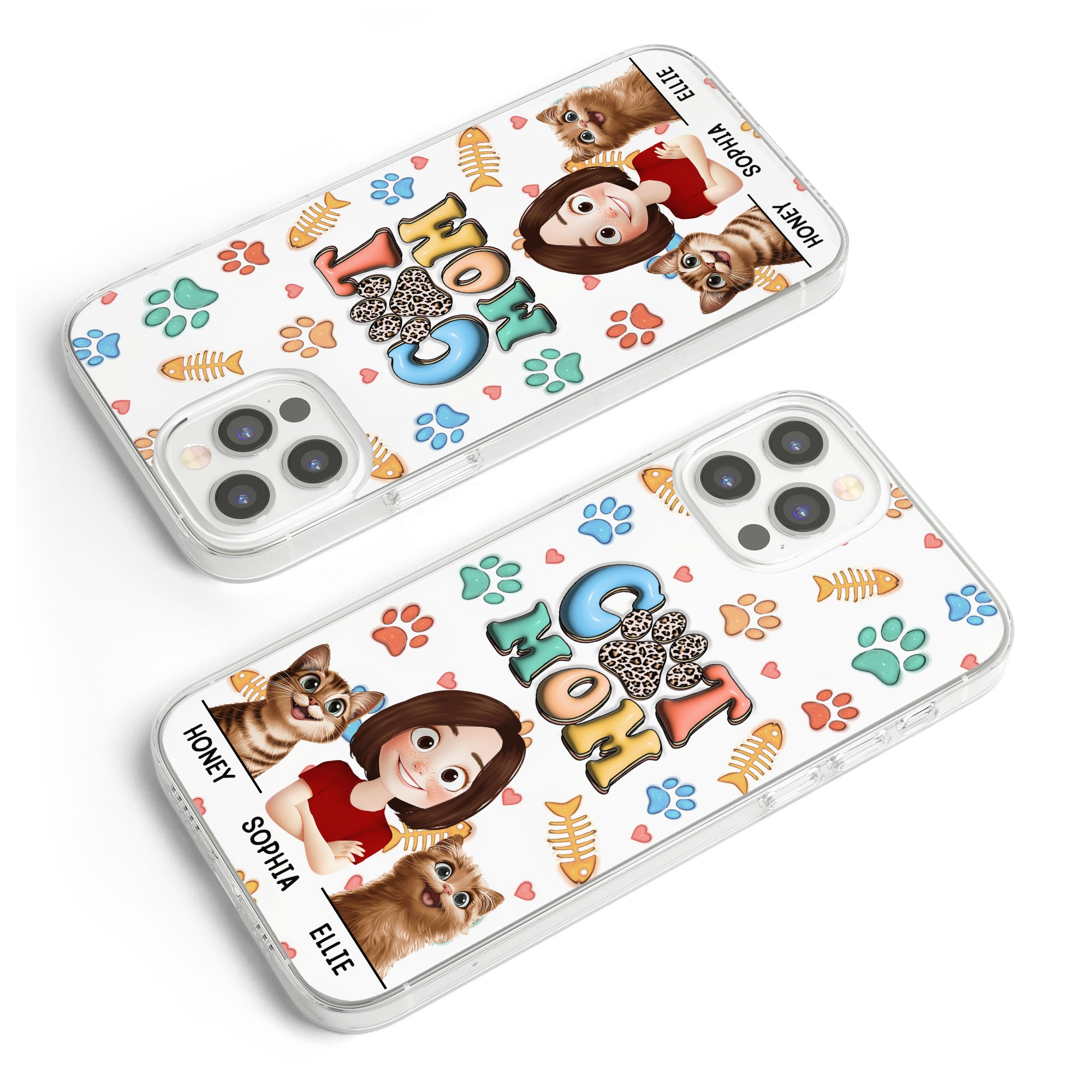 Cat Mom 3D Style Pattern - Personalized Clear Phone Case