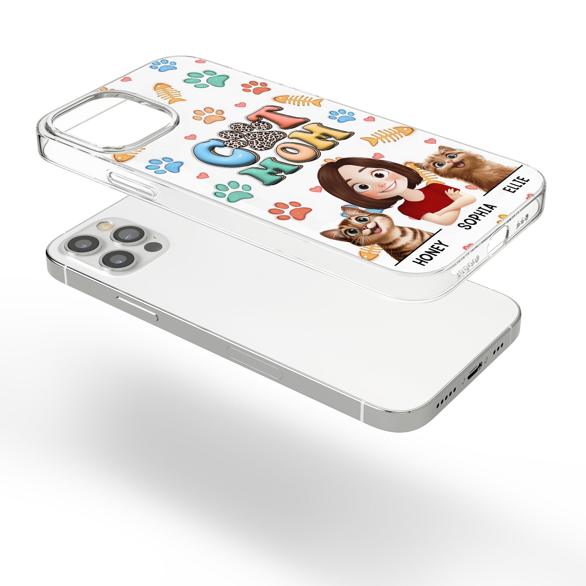 Cat Mom 3D Style Pattern - Personalized Clear Phone Case