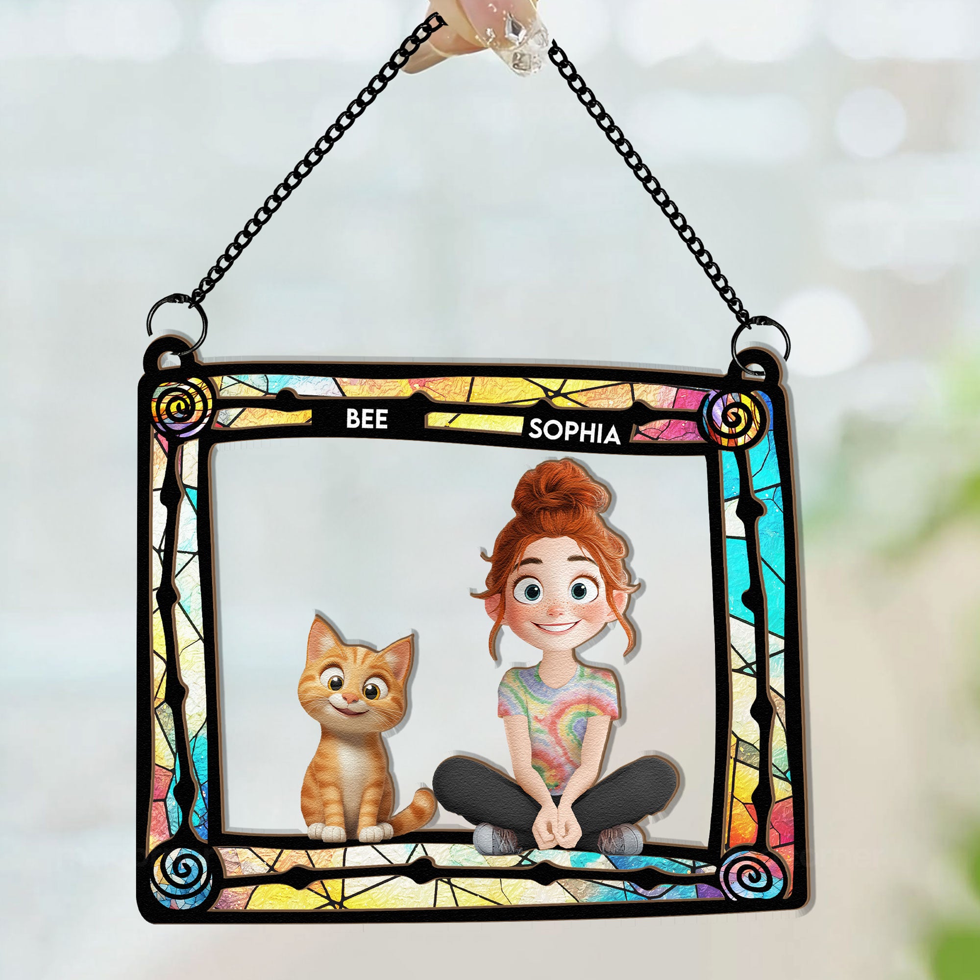 Cat Mom And Her Cats - Personalized Window Hanging Suncatcher Ornament