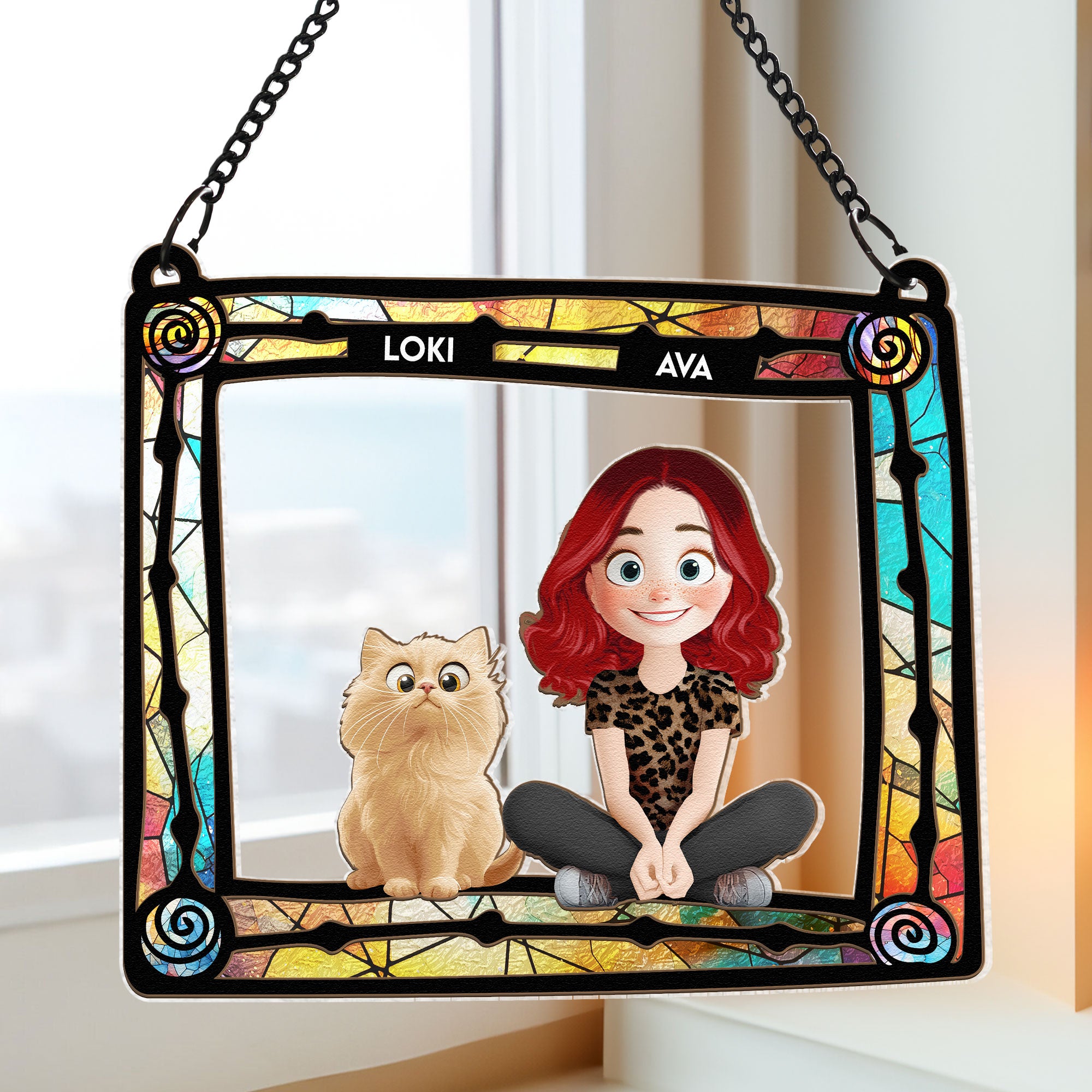 Cat Mom And Her Cats - Personalized Window Hanging Suncatcher Ornament