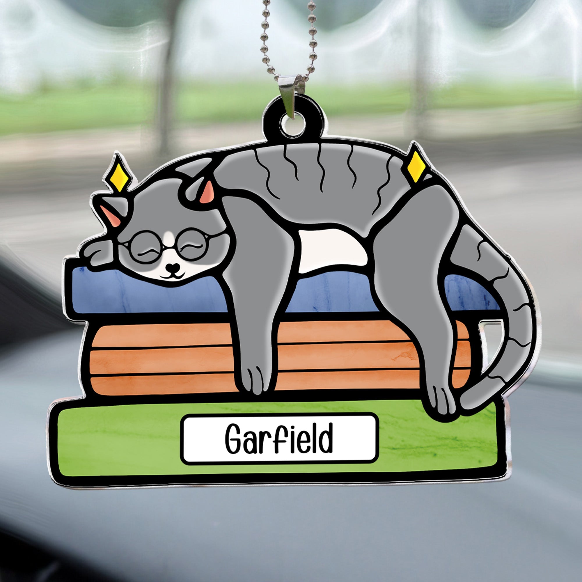 Cat On The Books - Personalized Rear View Mirror Accessory