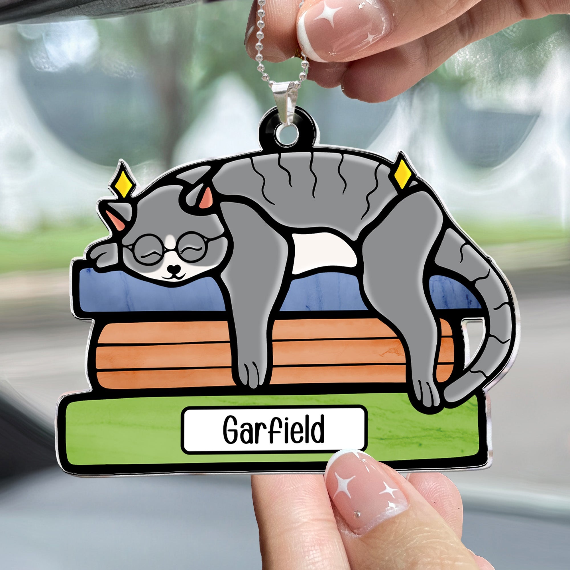 Cat On The Books - Personalized Rear View Mirror Accessory