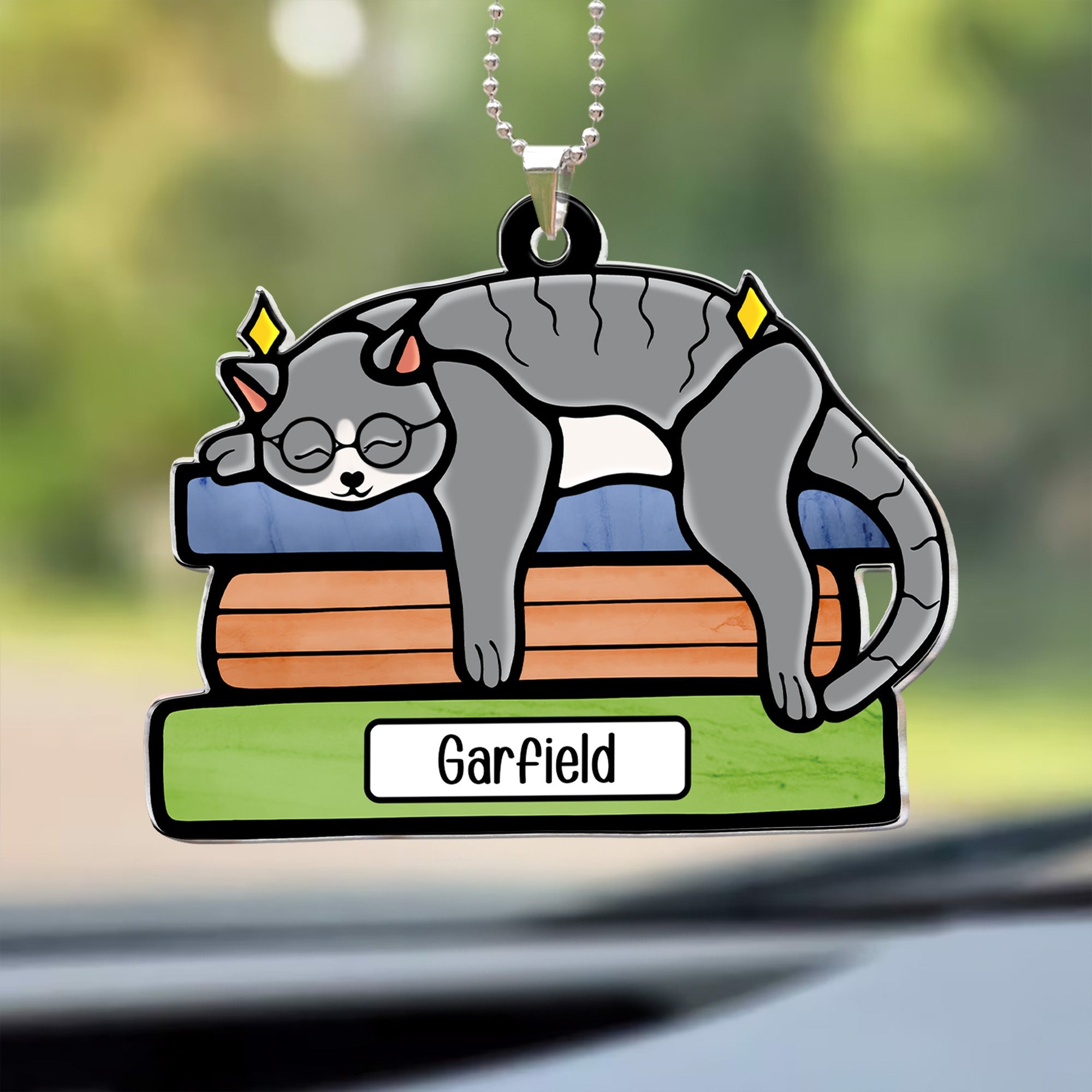 Cat On The Books - Personalized Rear View Mirror Accessory