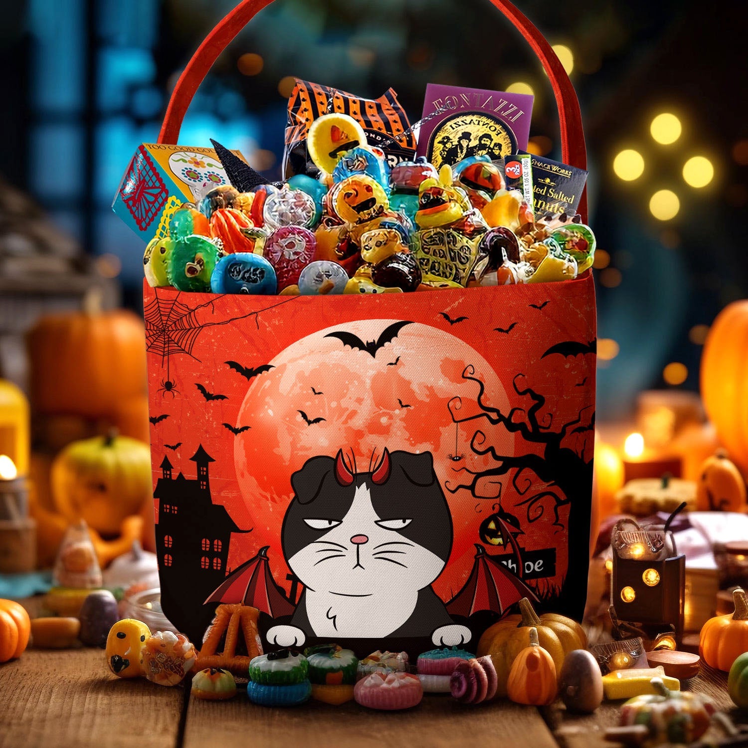 Cat Pumpkin Halloween Trick Or Treat Bag - Personalized Halloween Spooky Basket