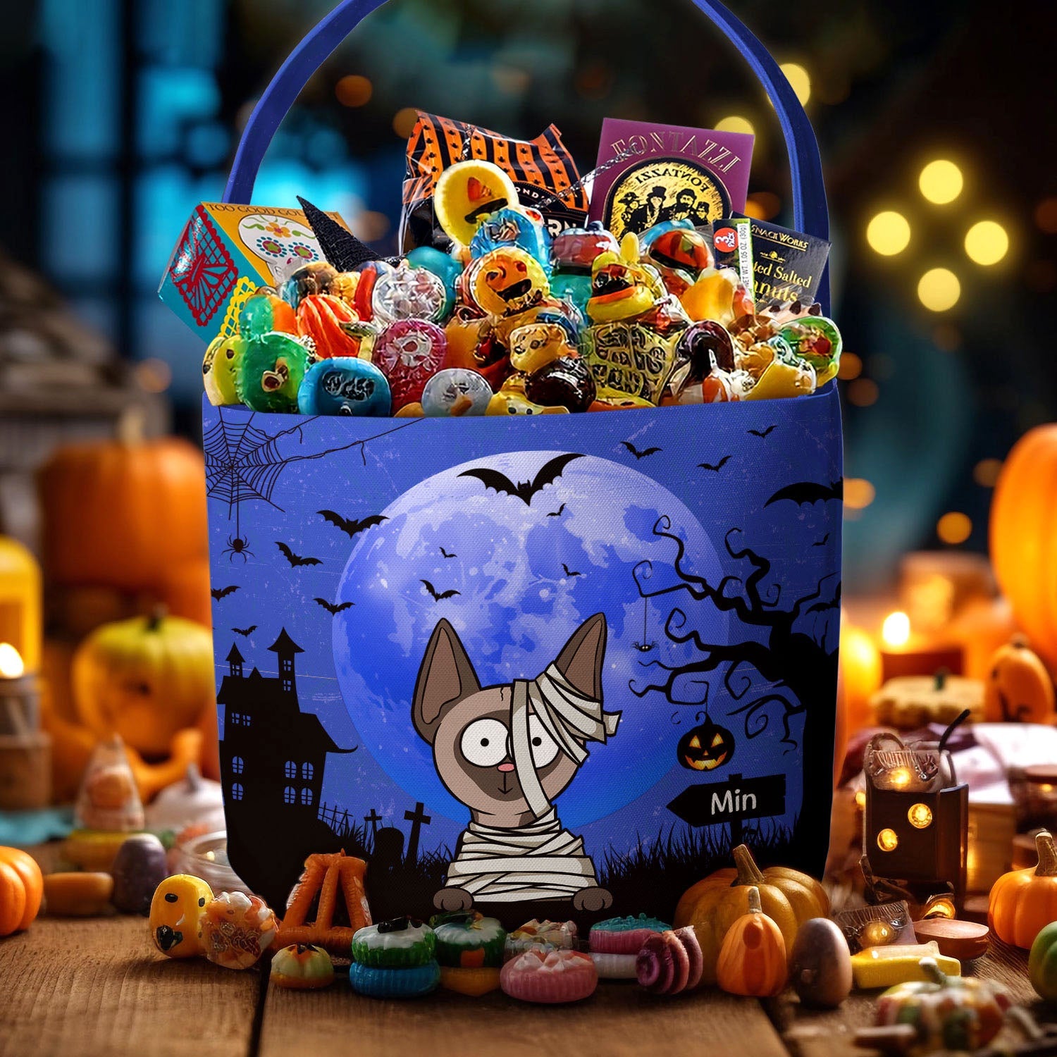 Cat Pumpkin Halloween Trick Or Treat Bag - Personalized Halloween Spooky Basket