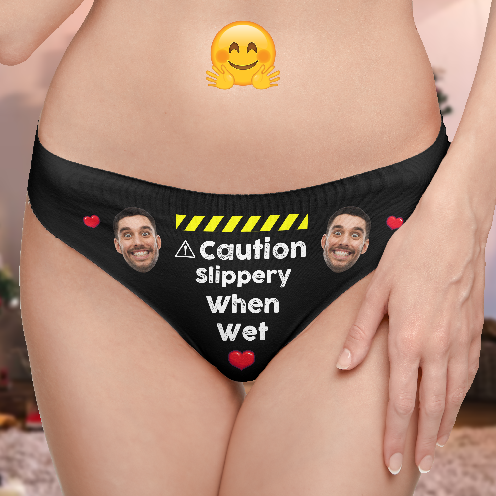 Caution Naughty Fun Anniversary Valentines - Personalized Photo Couple Matching Underwear