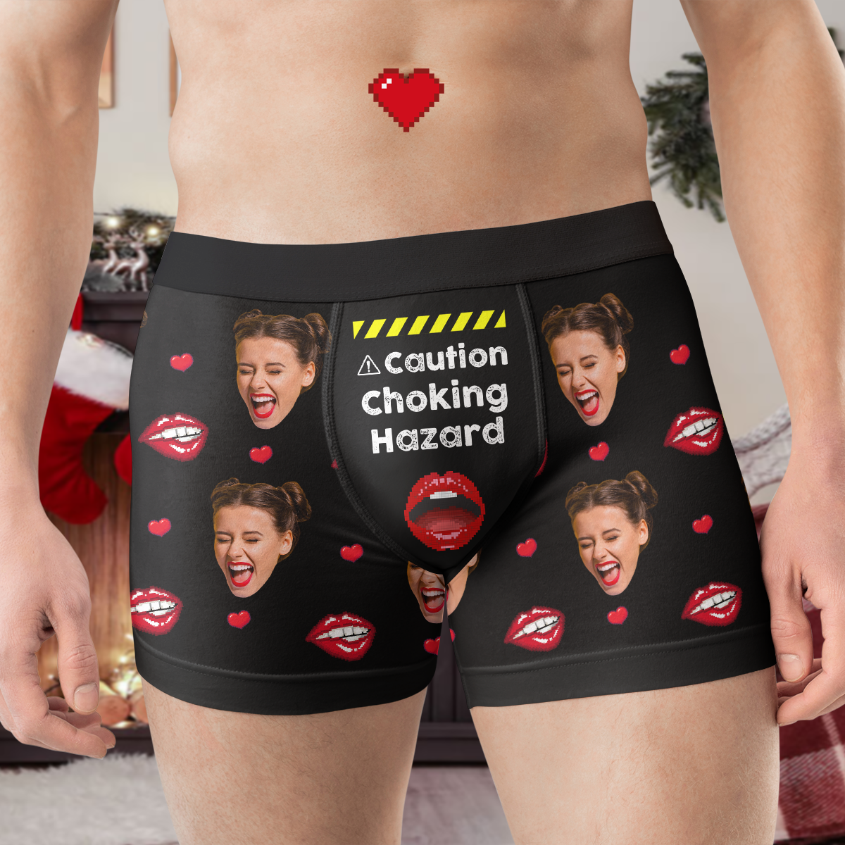 Caution Naughty Fun Anniversary Valentines - Personalized Photo Couple Matching Underwear