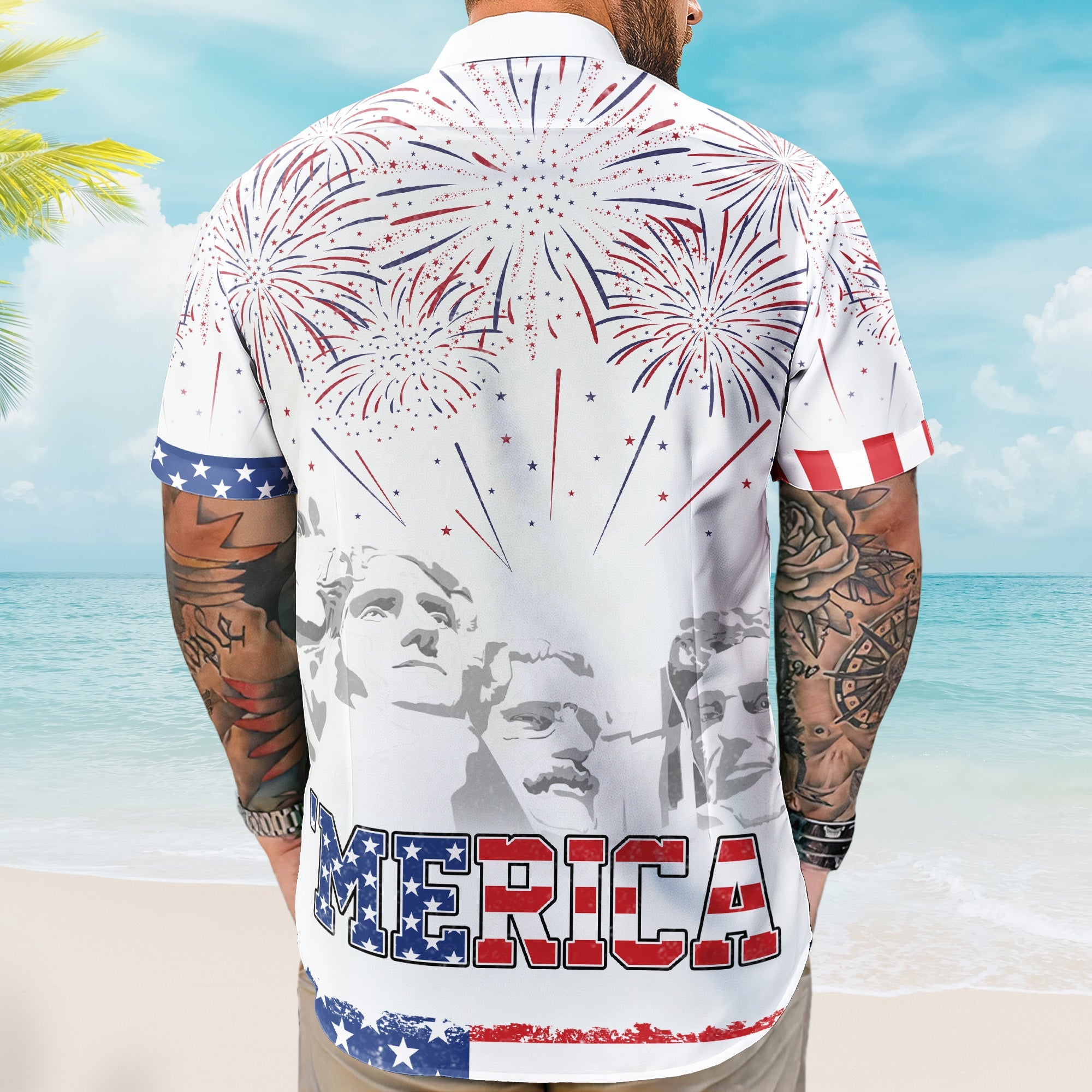 Celebrate The 4Th Of July With Merica Pattern - Personalized Photo Hawaiian Shirt