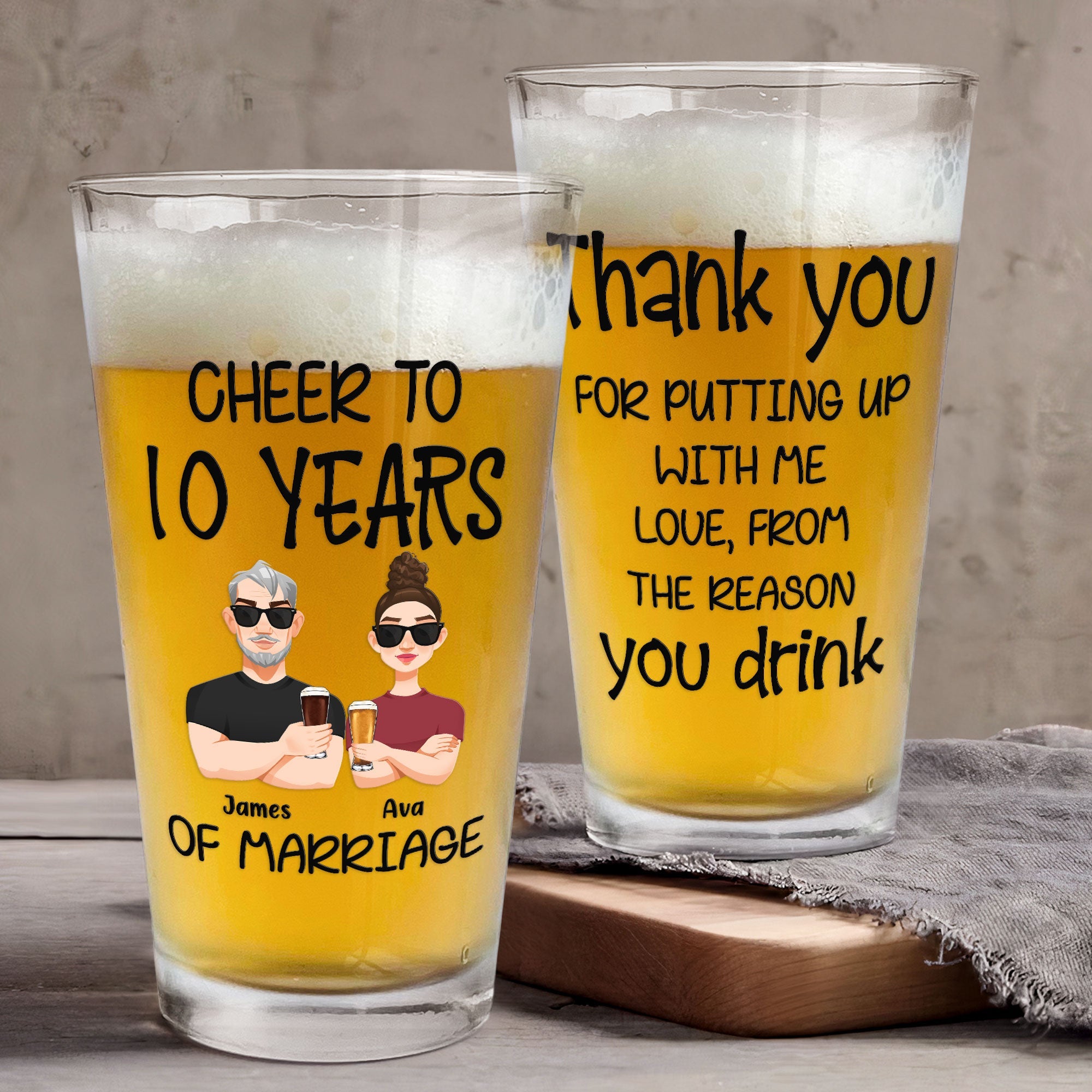 Cheer To 10 Years Of Marriage - Personalized Beer Glass