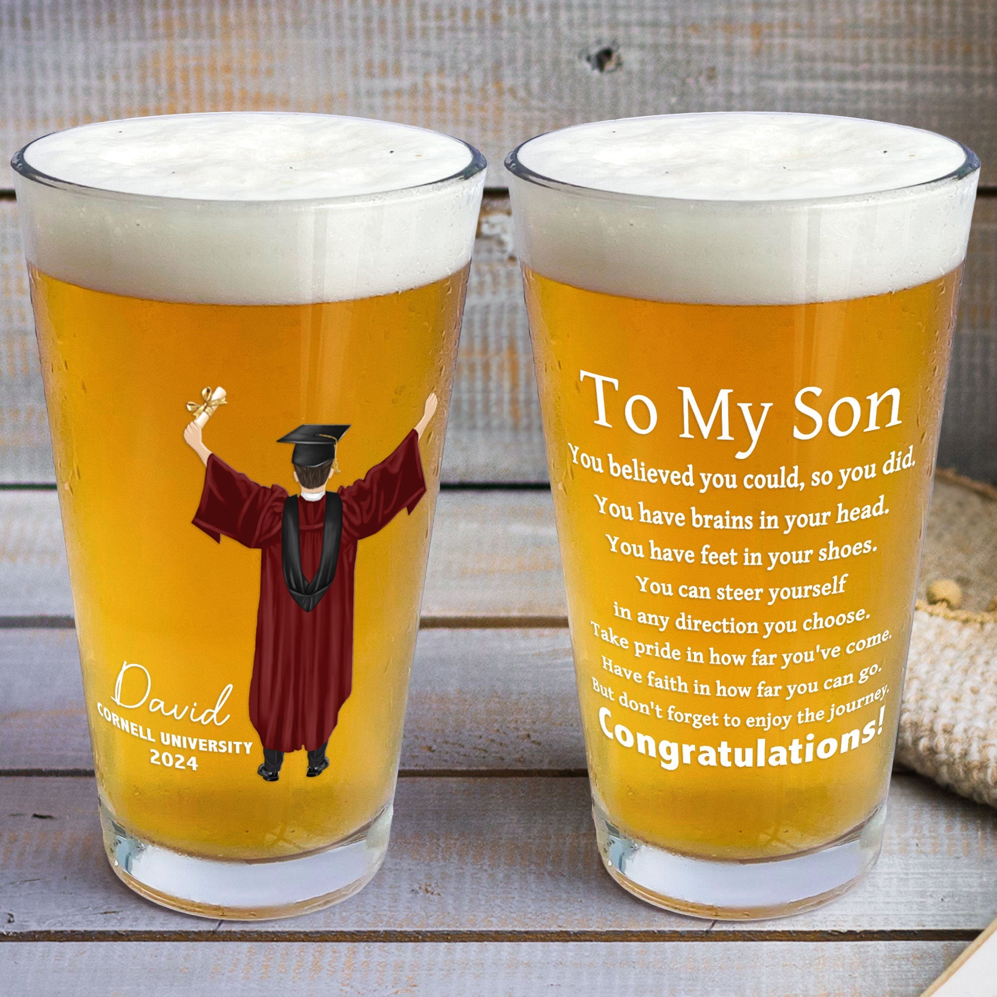 Cheers To The Graduate You Believed You Could - Personalized Beer Glass