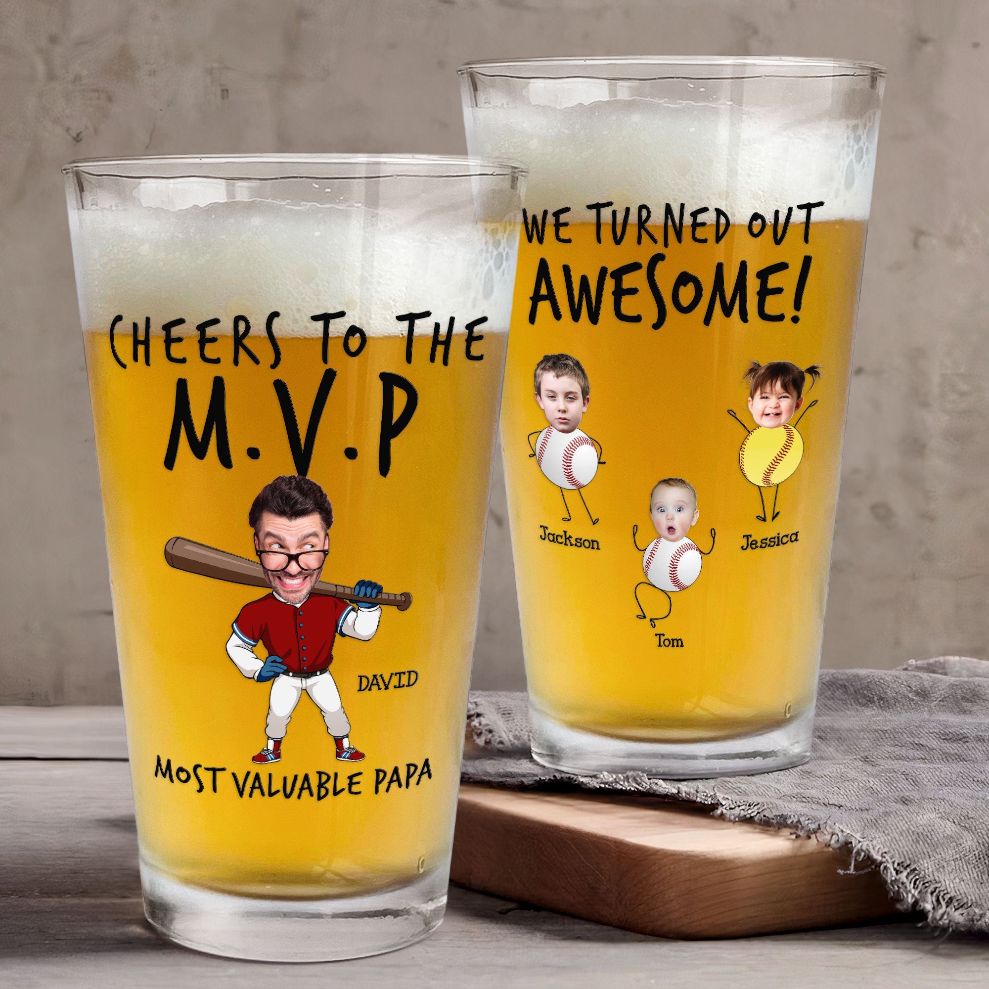 Cheers To The Most Valuable Papa - Personalized Photo Beer Glass