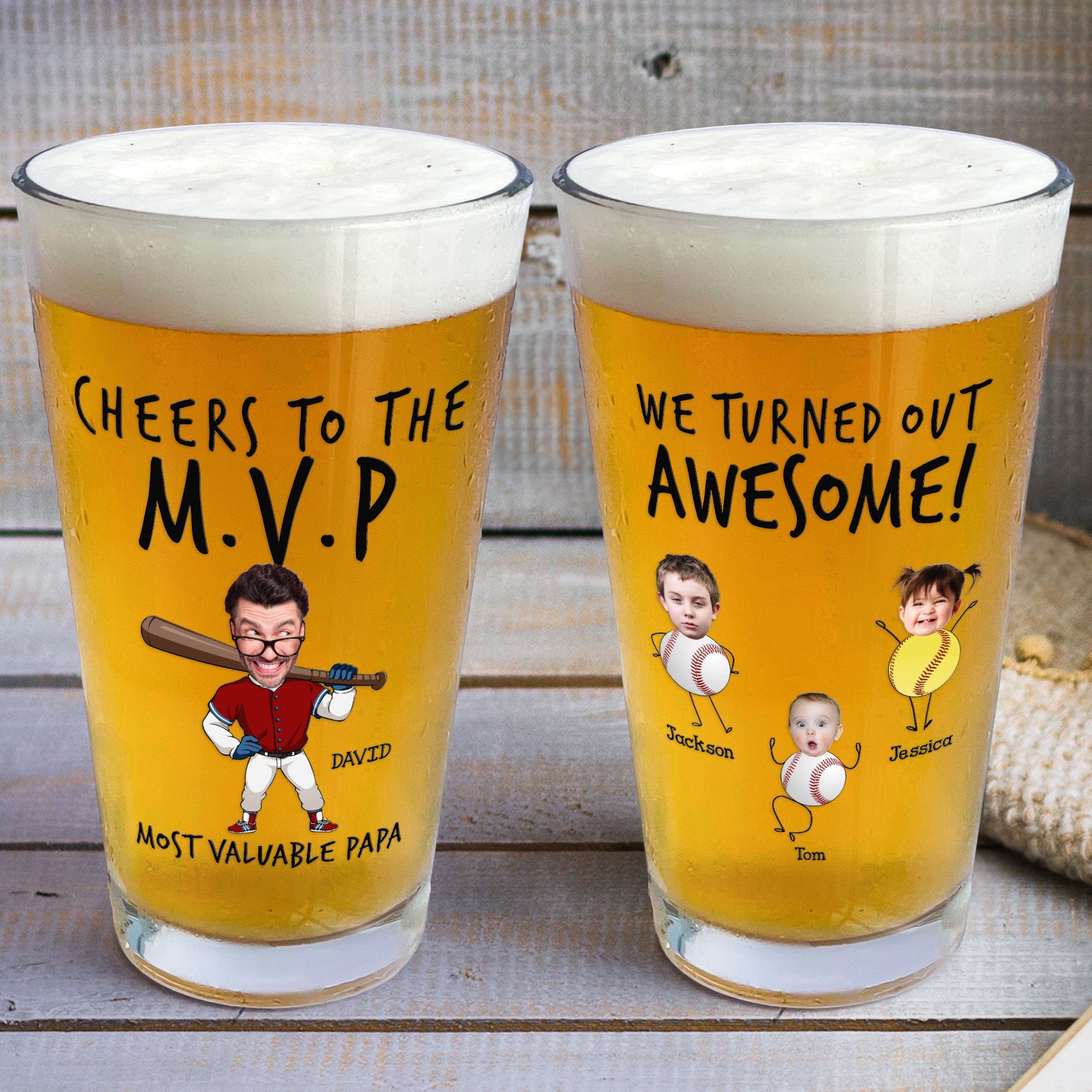 Cheers To The Most Valuable Papa - Personalized Photo Beer Glass