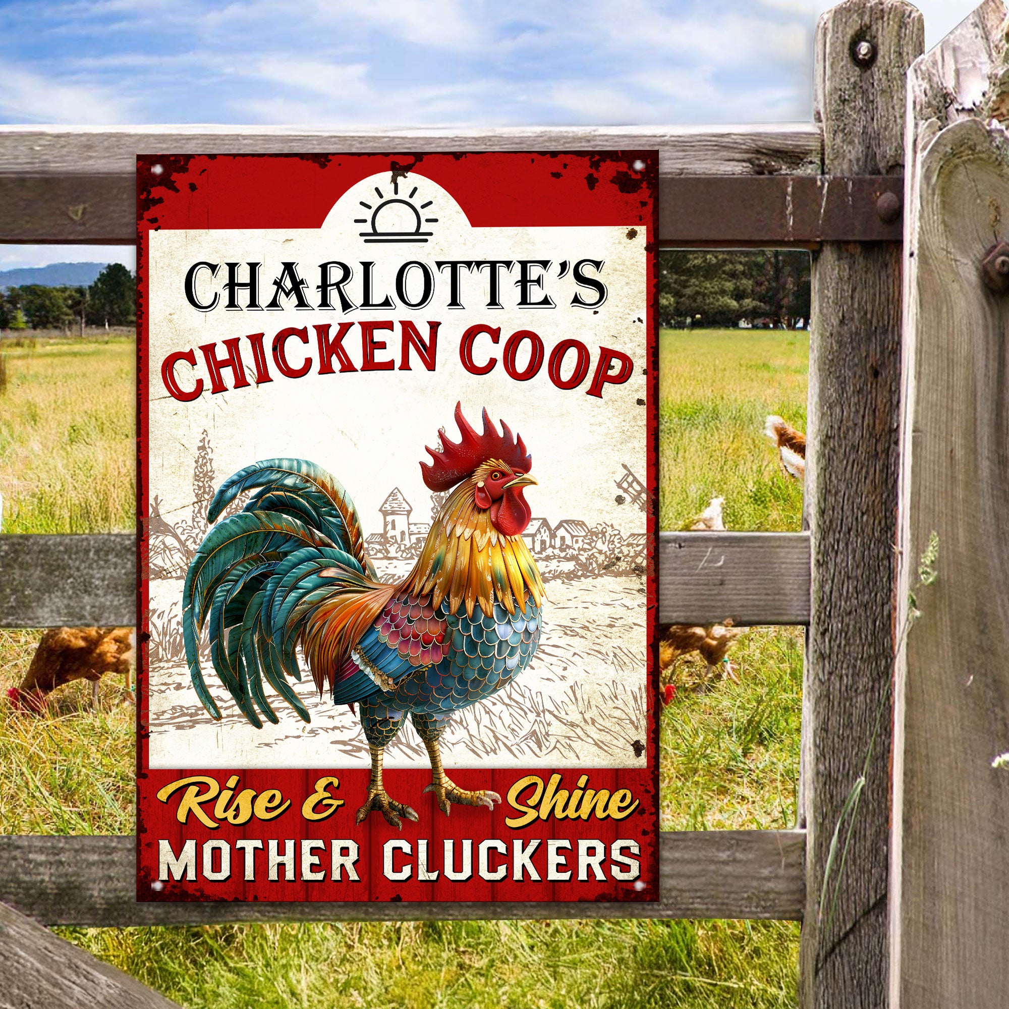 Chicken Coop Rise & Shine 3D Print - Personalized Metal Sign