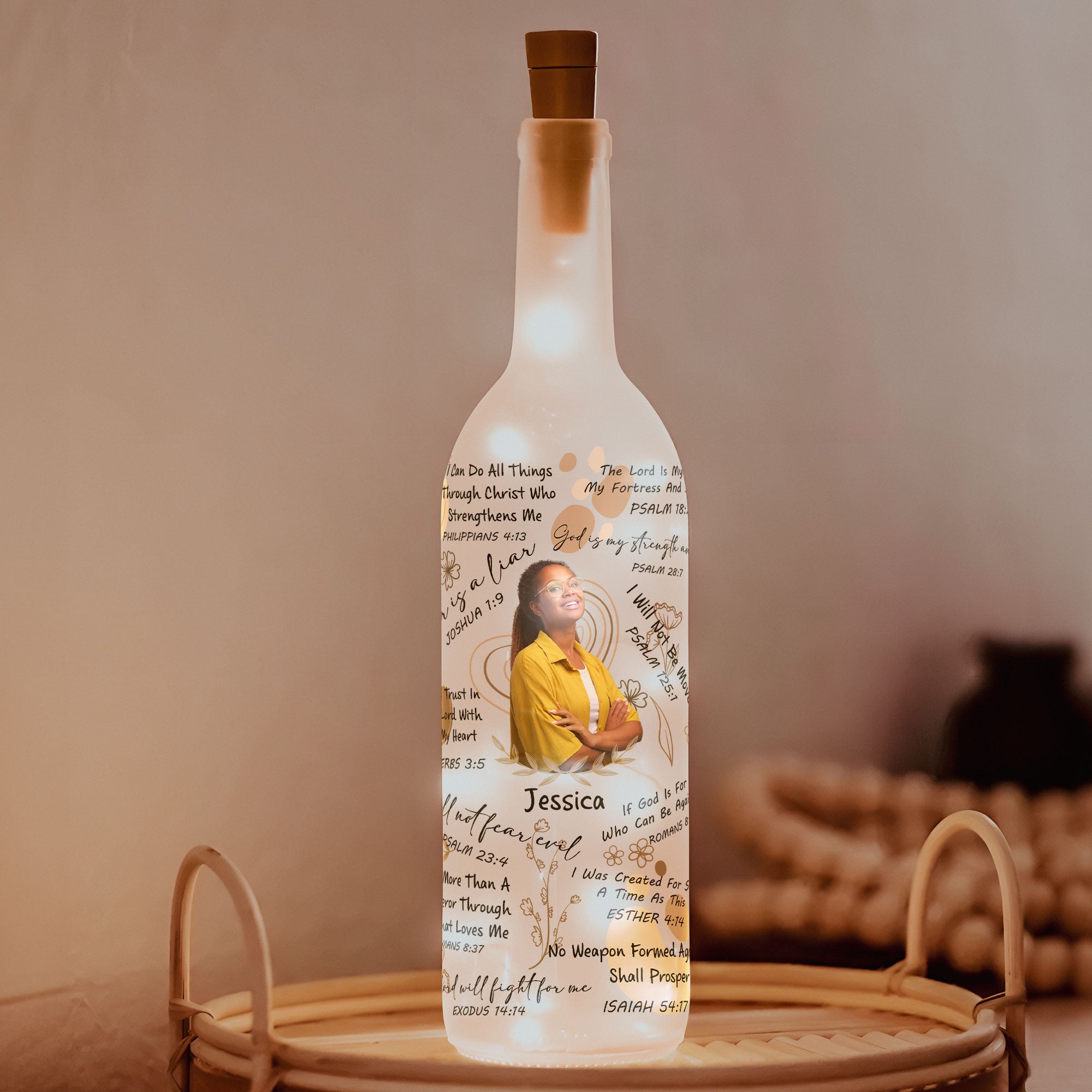 Christian Affirmation Bible Verses - Personalized Photo Bottle Lamp