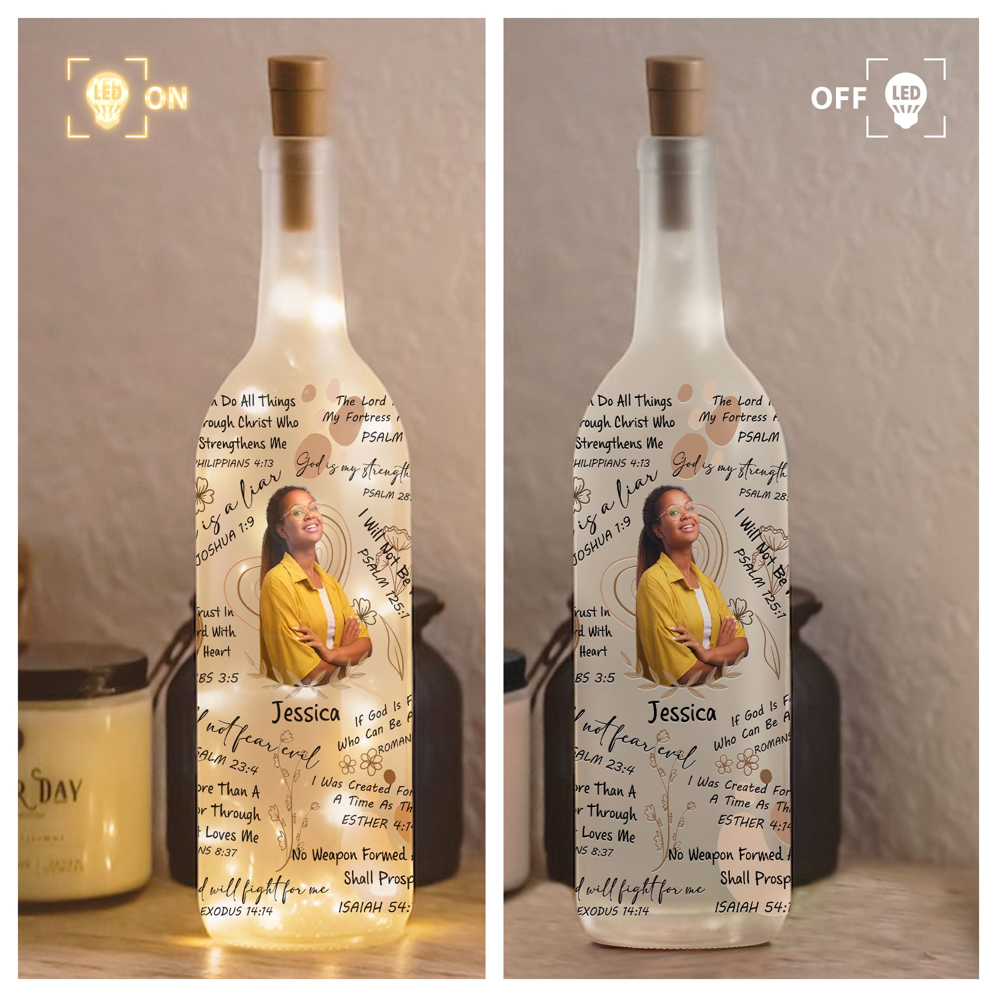 Christian Affirmation Bible Verses - Personalized Photo Bottle Lamp