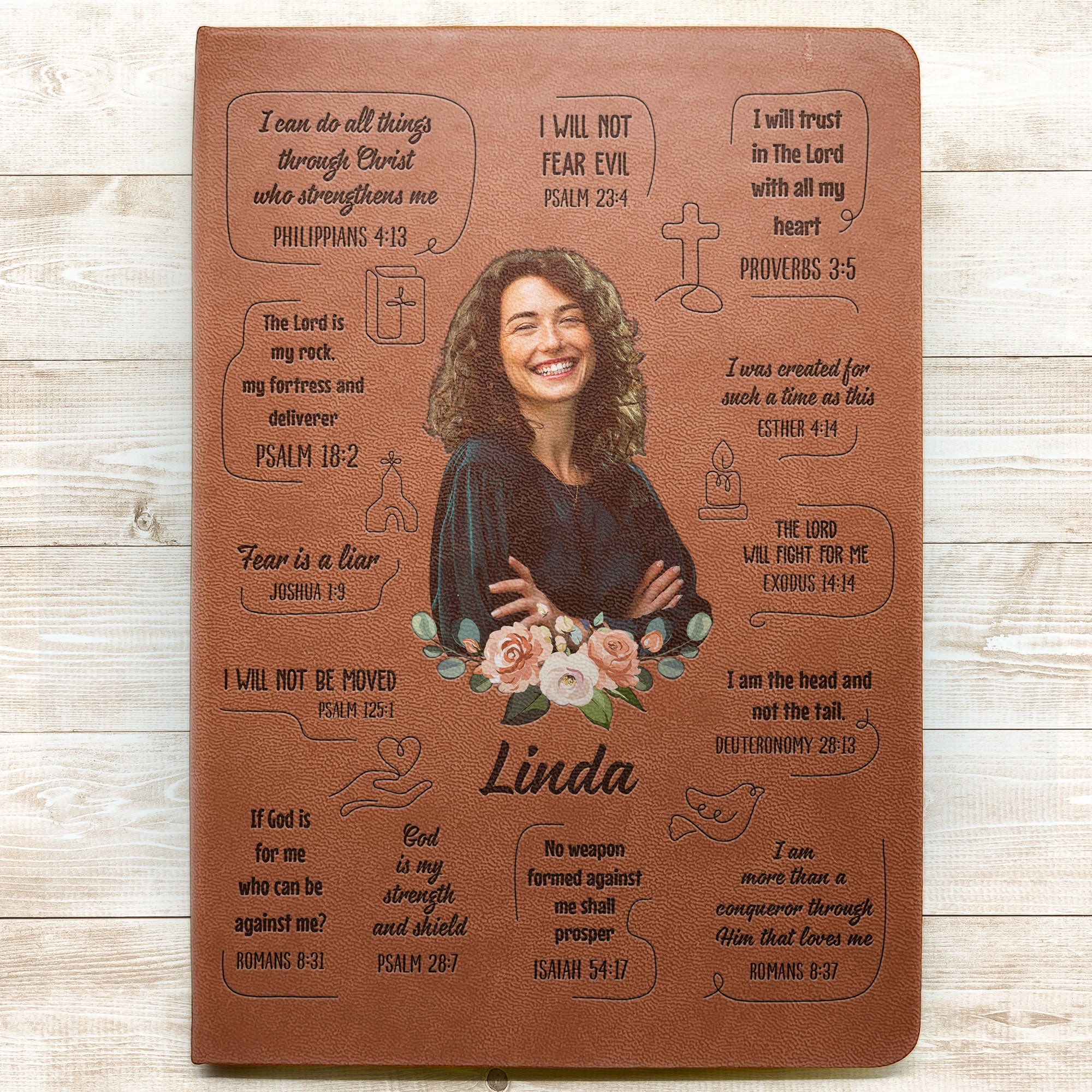 Christian Bible Verse Affirmations - Personalized Photo Leather Journal