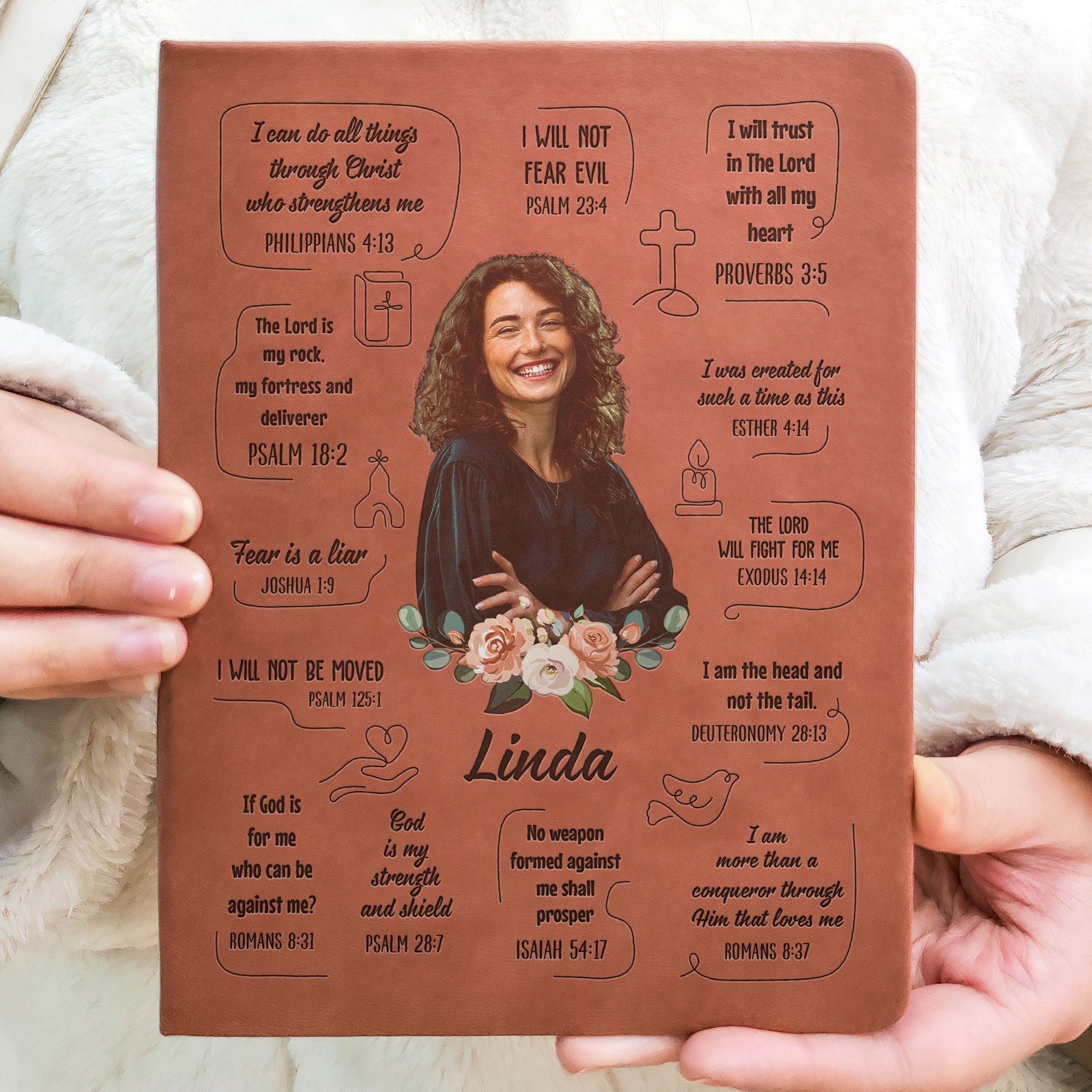 Christian Bible Verse Affirmations - Personalized Photo Leather Journal