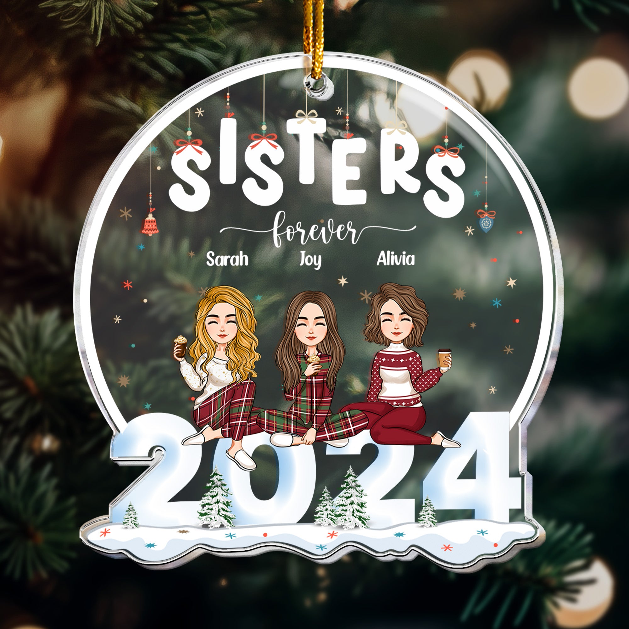 Christmas 2024 Sisters Forever - Personalized Acrylic Ornament