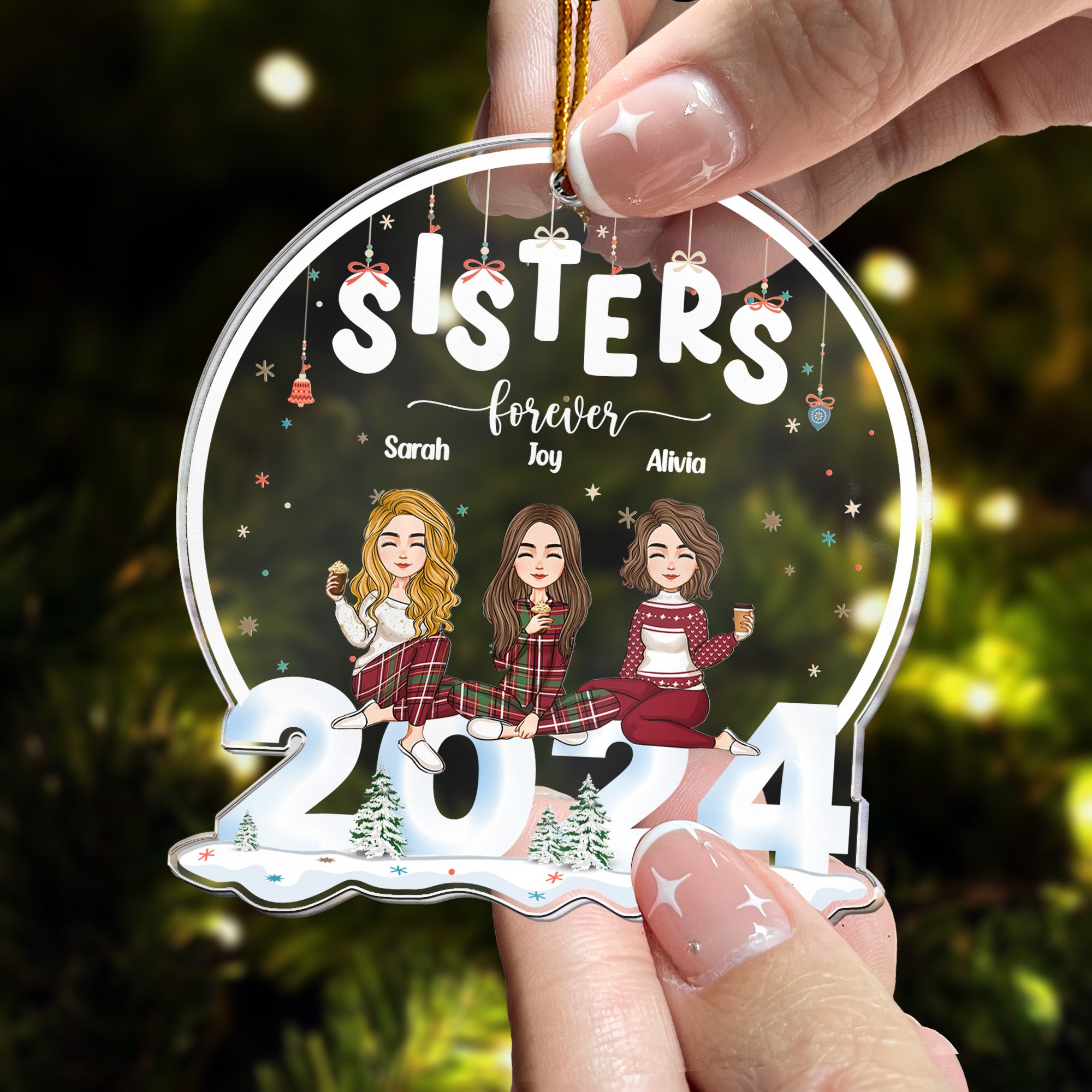 Christmas 2024 Sisters Forever - Personalized Acrylic Ornament