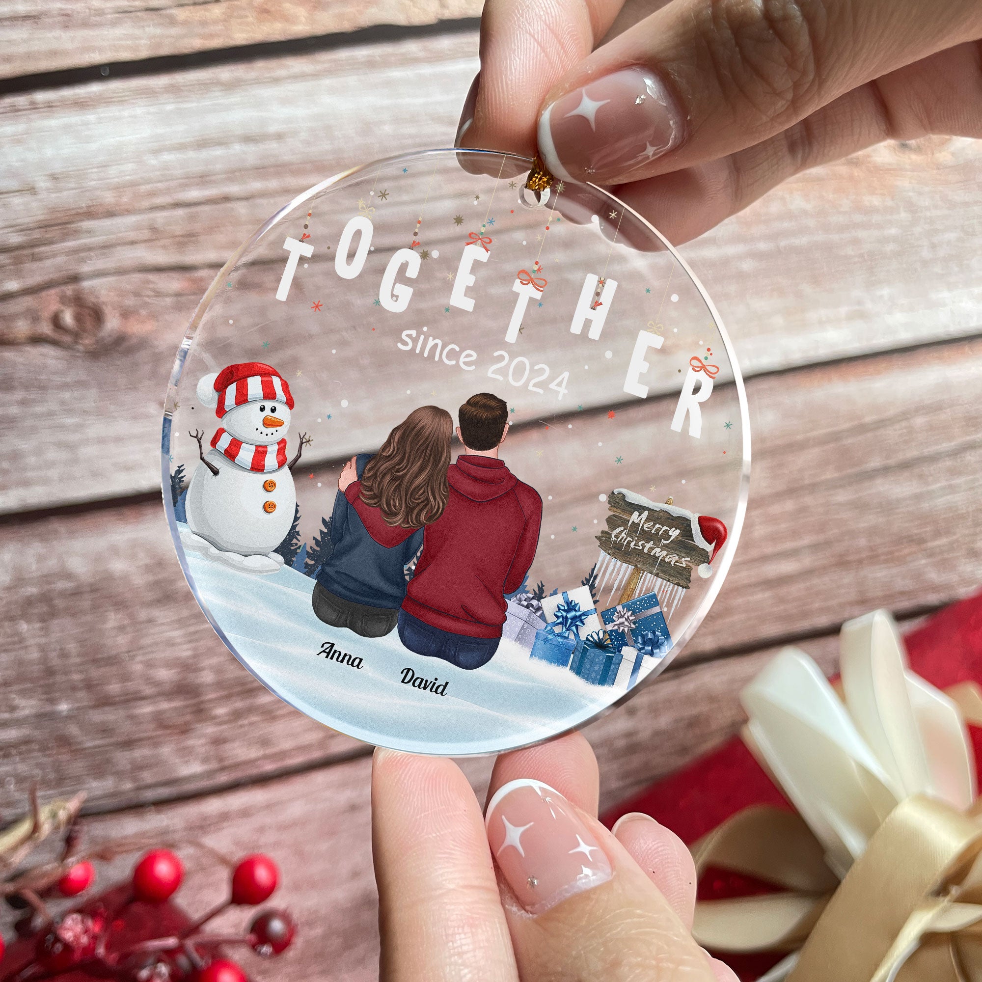 Christmas Love Together Couple - Personalized Acrylic Ornament