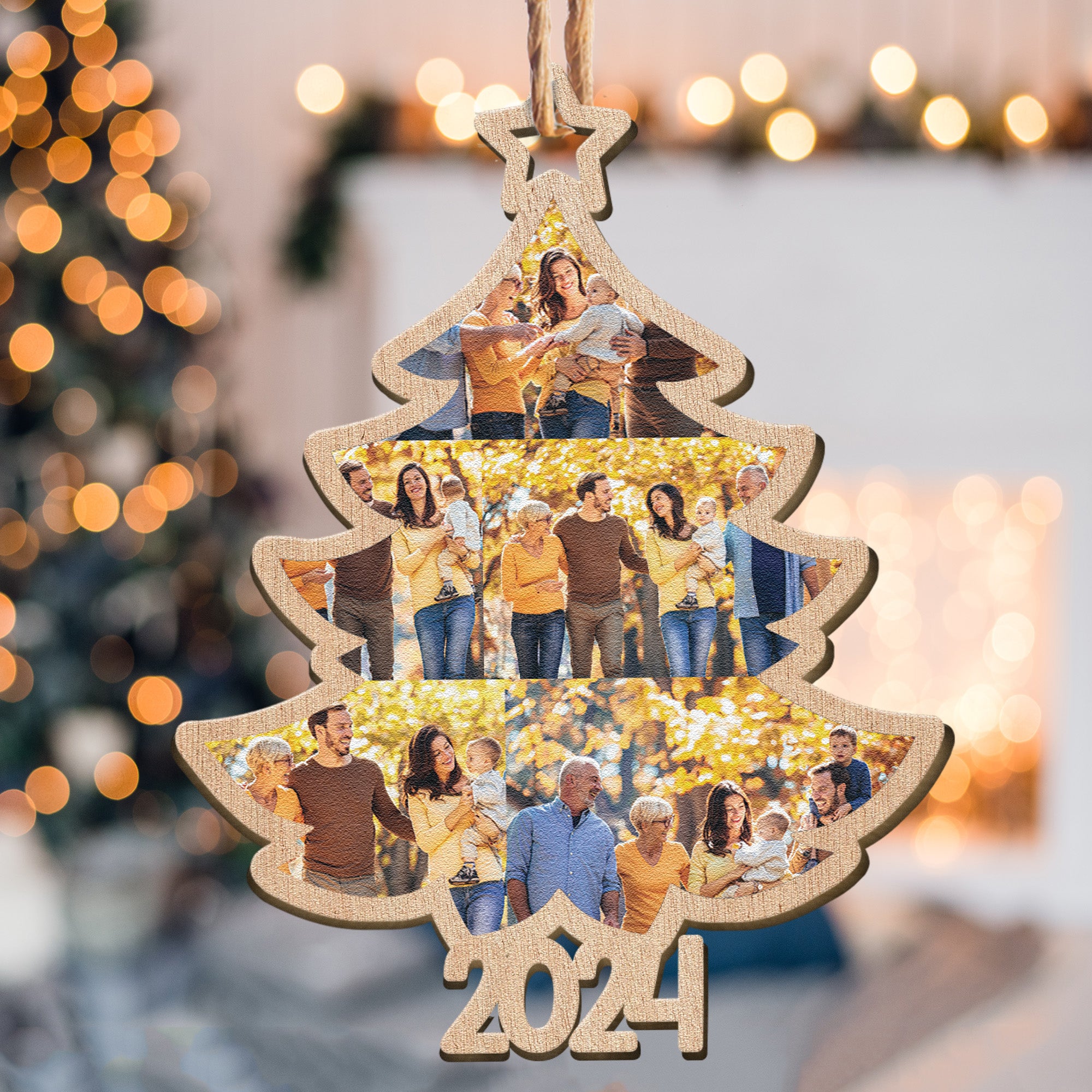 Christmas Custom Family Photo 2024 Christmas Tree - Personalized Wooden Ornament