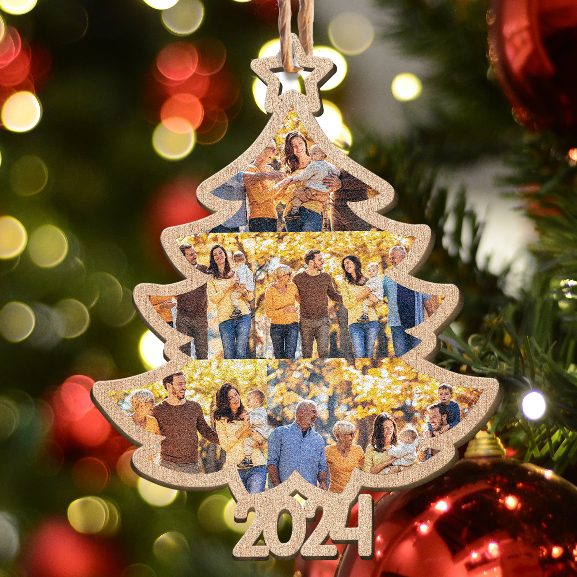 Christmas Custom Family Photo 2024 Christmas Tree - Personalized Wooden Ornament